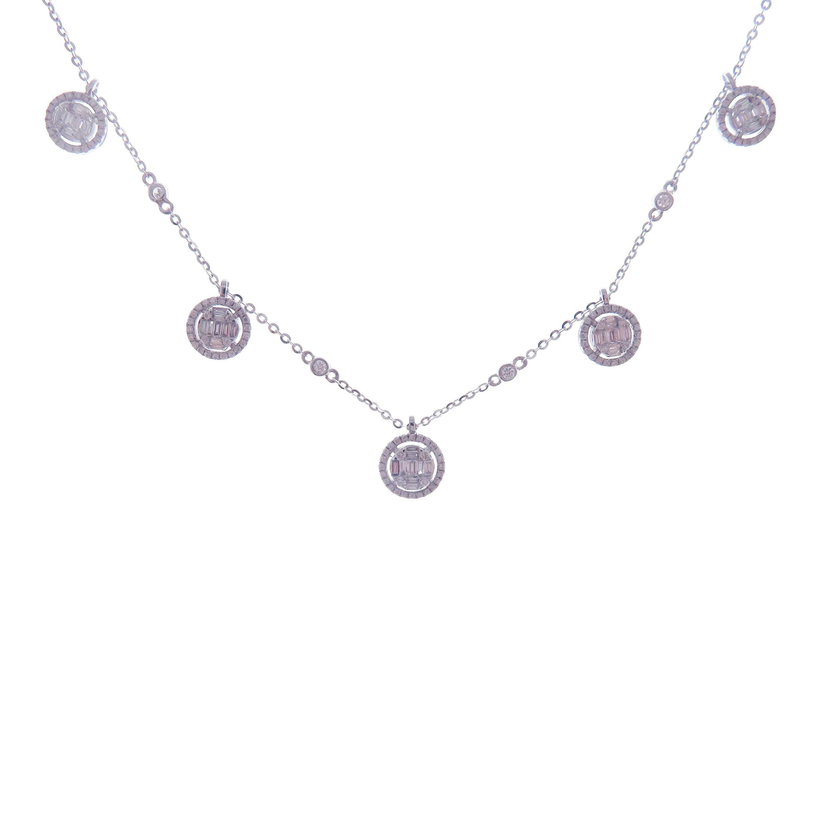 This delicate necklace is crafted in 18-karat white gold, weighing approximately 1.00 total carats of SI-H Quality white diamonds. 
18-karat yellow gold and rose gold are also available upon request 

Necklace is 16
