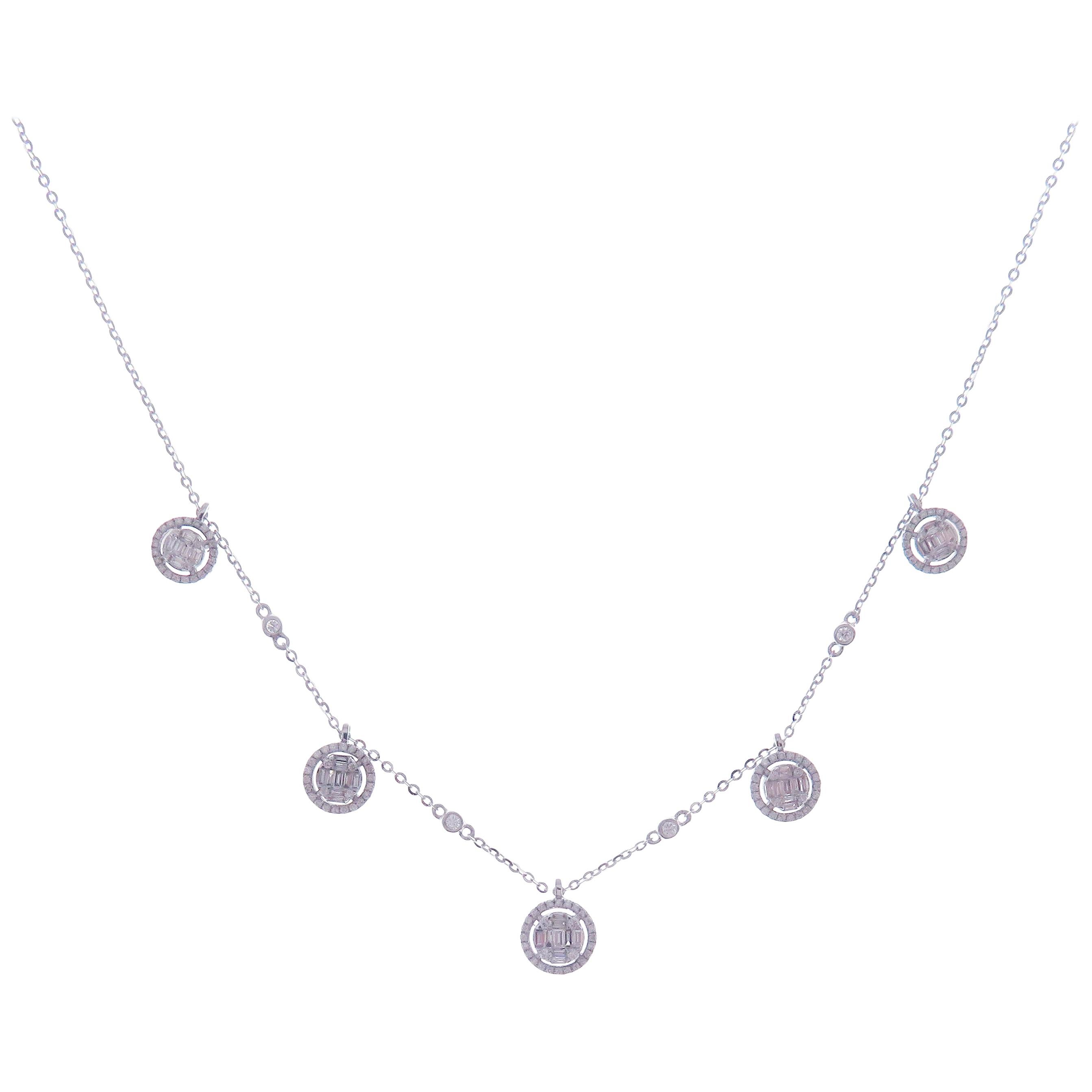 18 Karat White Gold Diamond Simple Baguette Strand DBY Necklace For Sale