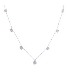 18 Karat White Gold Diamond Simple Mix Shape Baguette Strand Necklace