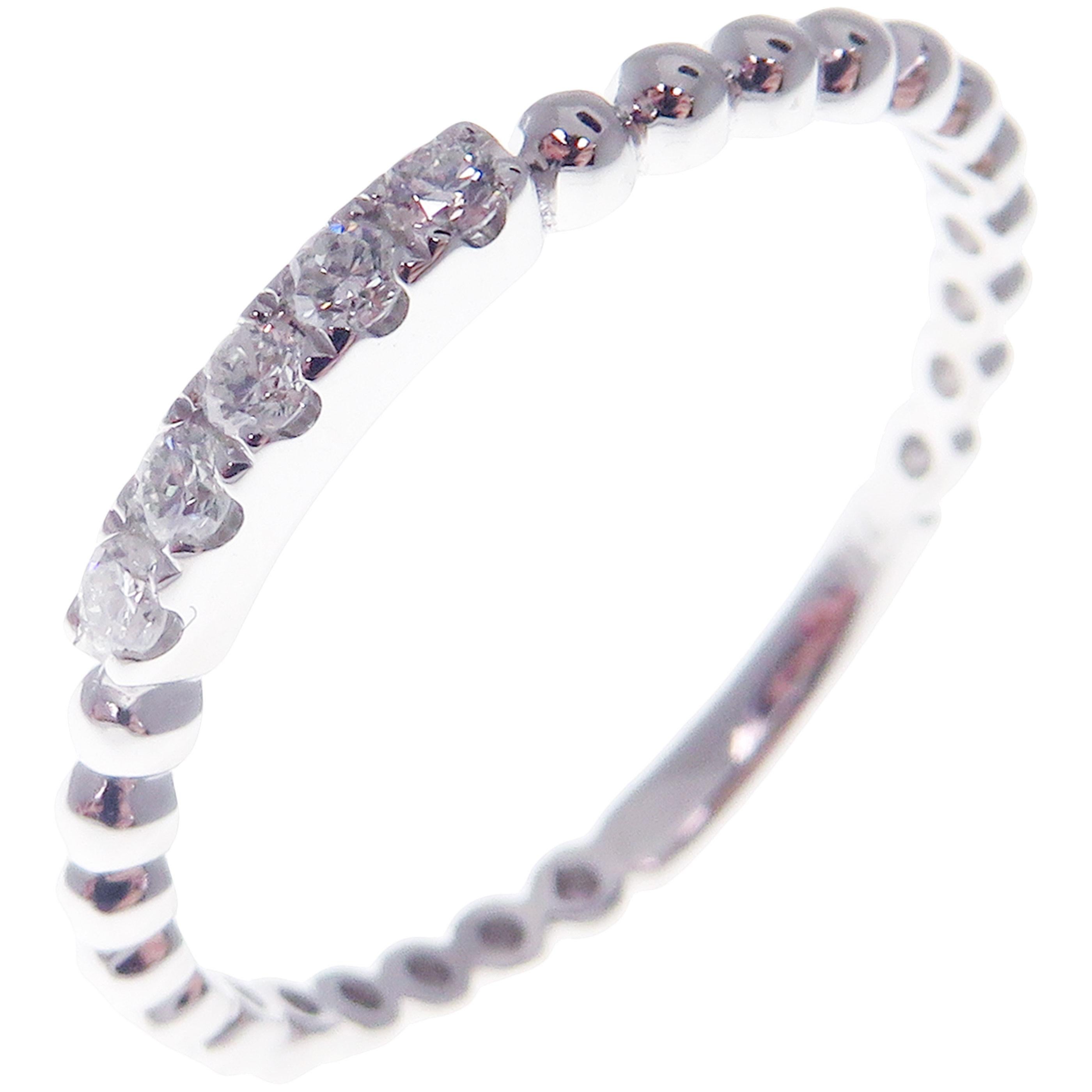 This simple stackable ring is crafted in 18-karat white gold, featuring 5 round white diamonds totaling of 0.11 carats.
Approximate total weight 1.50 grams.
Standard Ring size 7
SI-G Quality natural white diamonds.