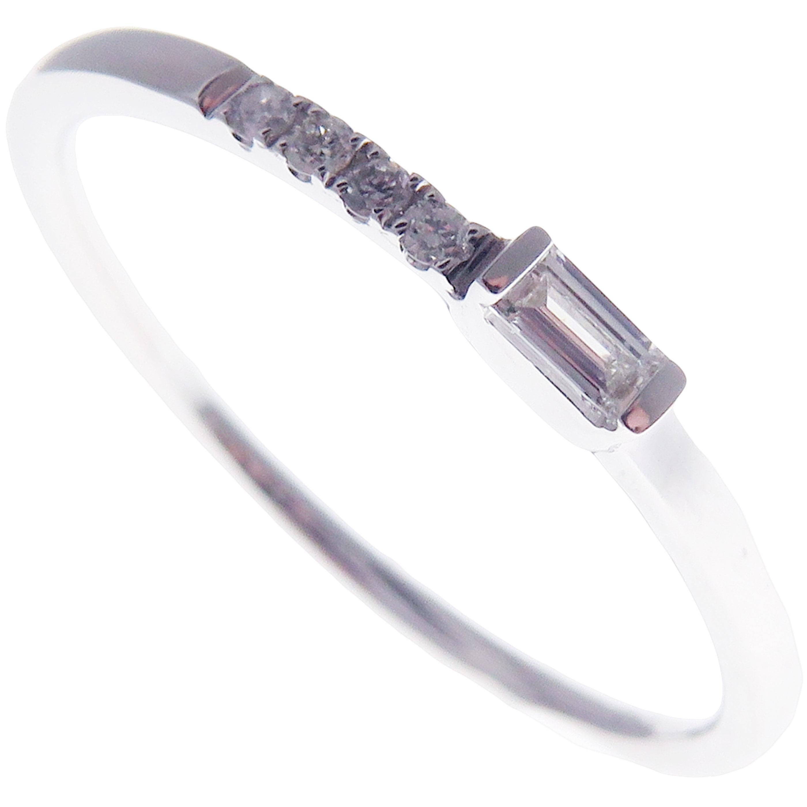 Round Cut 18 Karat White Gold Diamond Simple Stackable Band For Sale