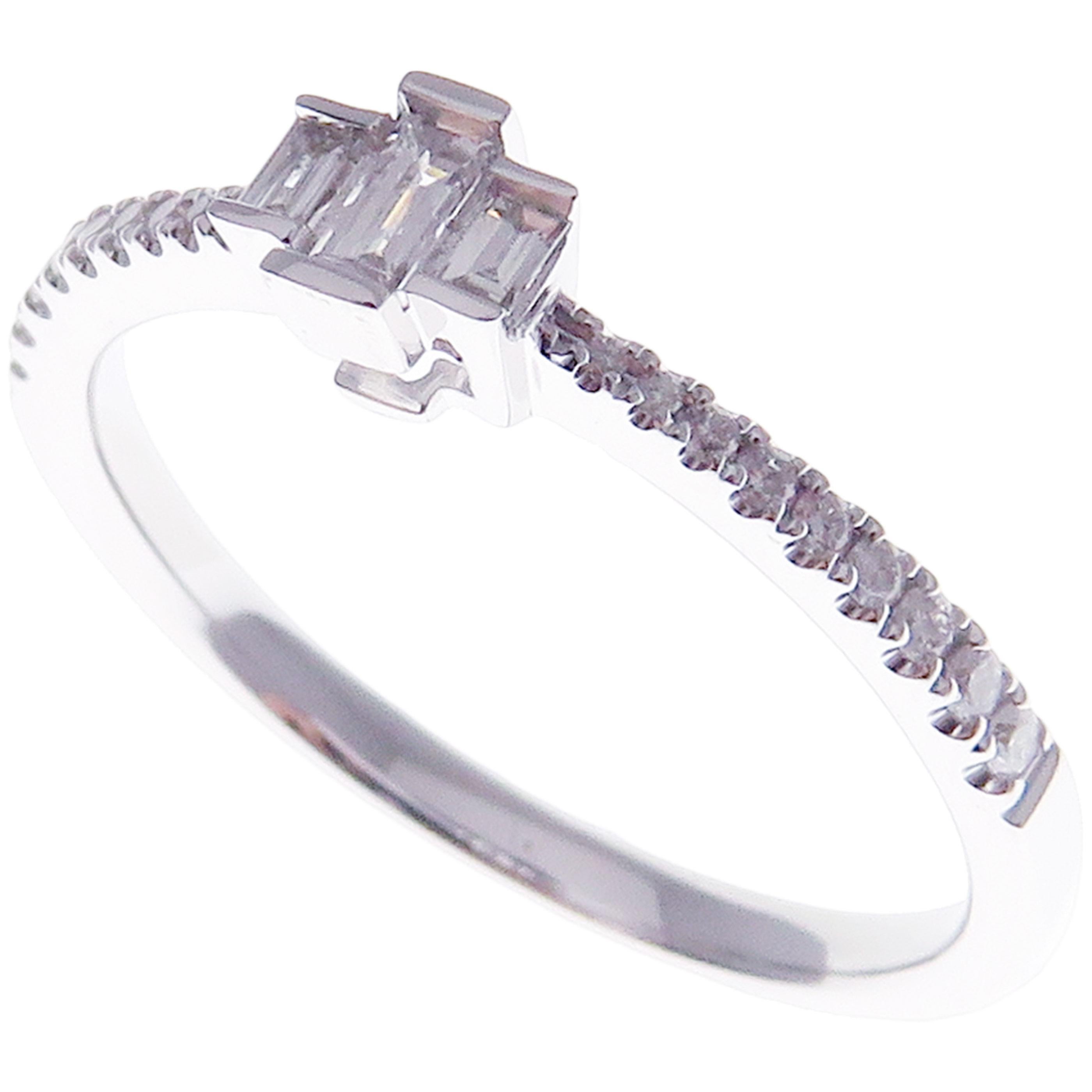 Round Cut 18 Karat White Gold Diamond Simple Stackable Band For Sale