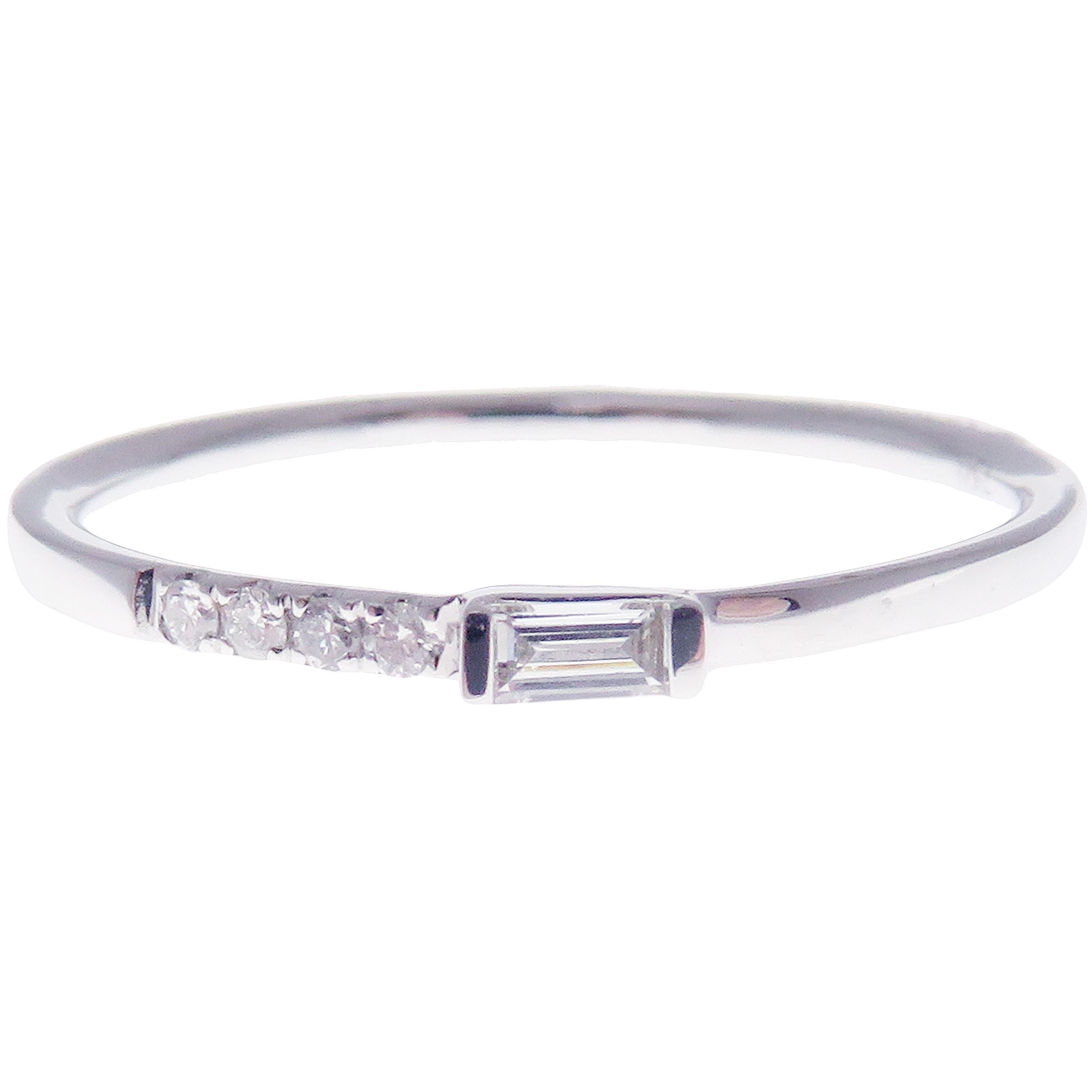 Women's or Men's 18 Karat White Gold Diamond Simple Stackable Band For Sale