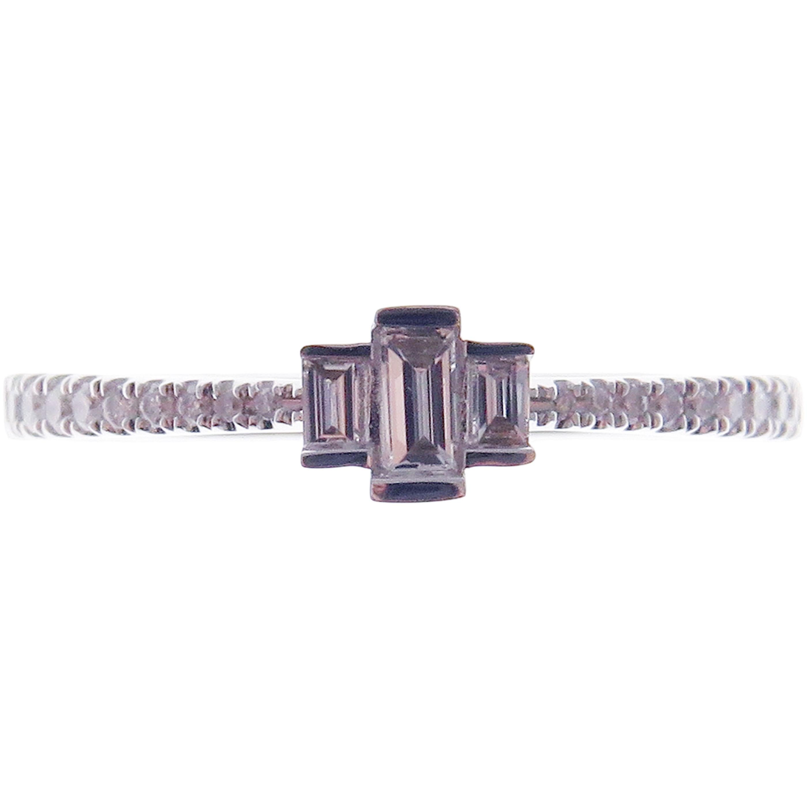 Women's or Men's 18 Karat White Gold Diamond Simple Stackable Band For Sale