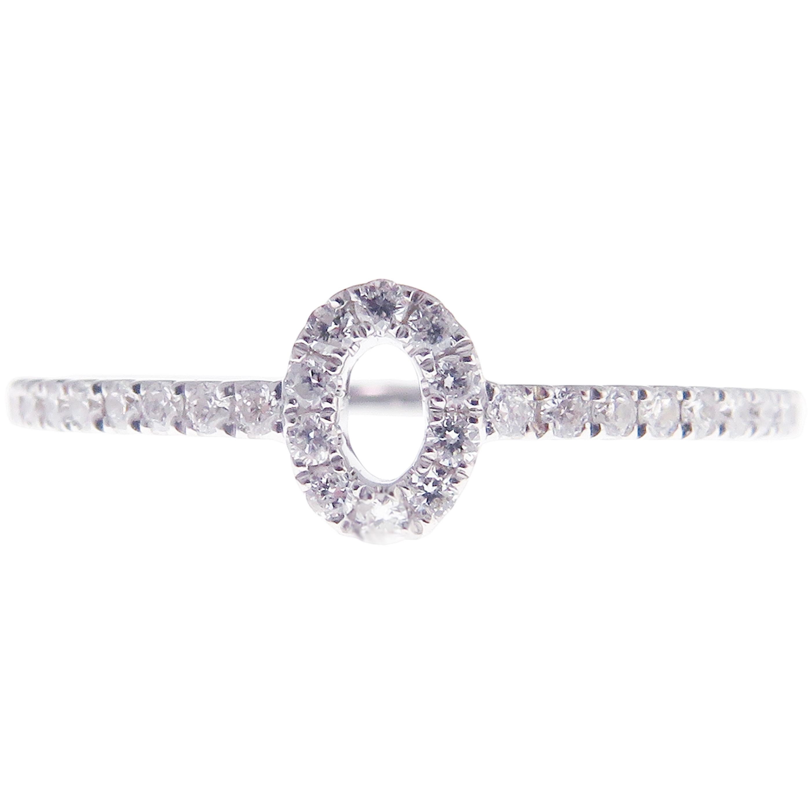 Women's or Men's 18 Karat White Gold Diamond Simple Stackable Ring For Sale