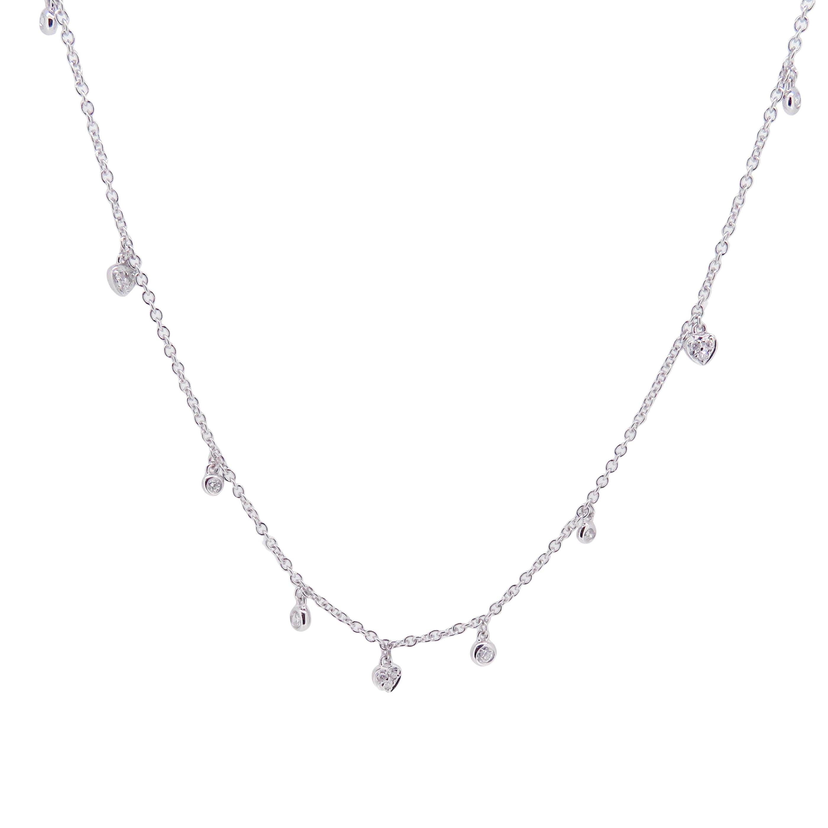 Round Cut 18 Karat White Gold Diamond Simple Strand DBY Necklace For Sale