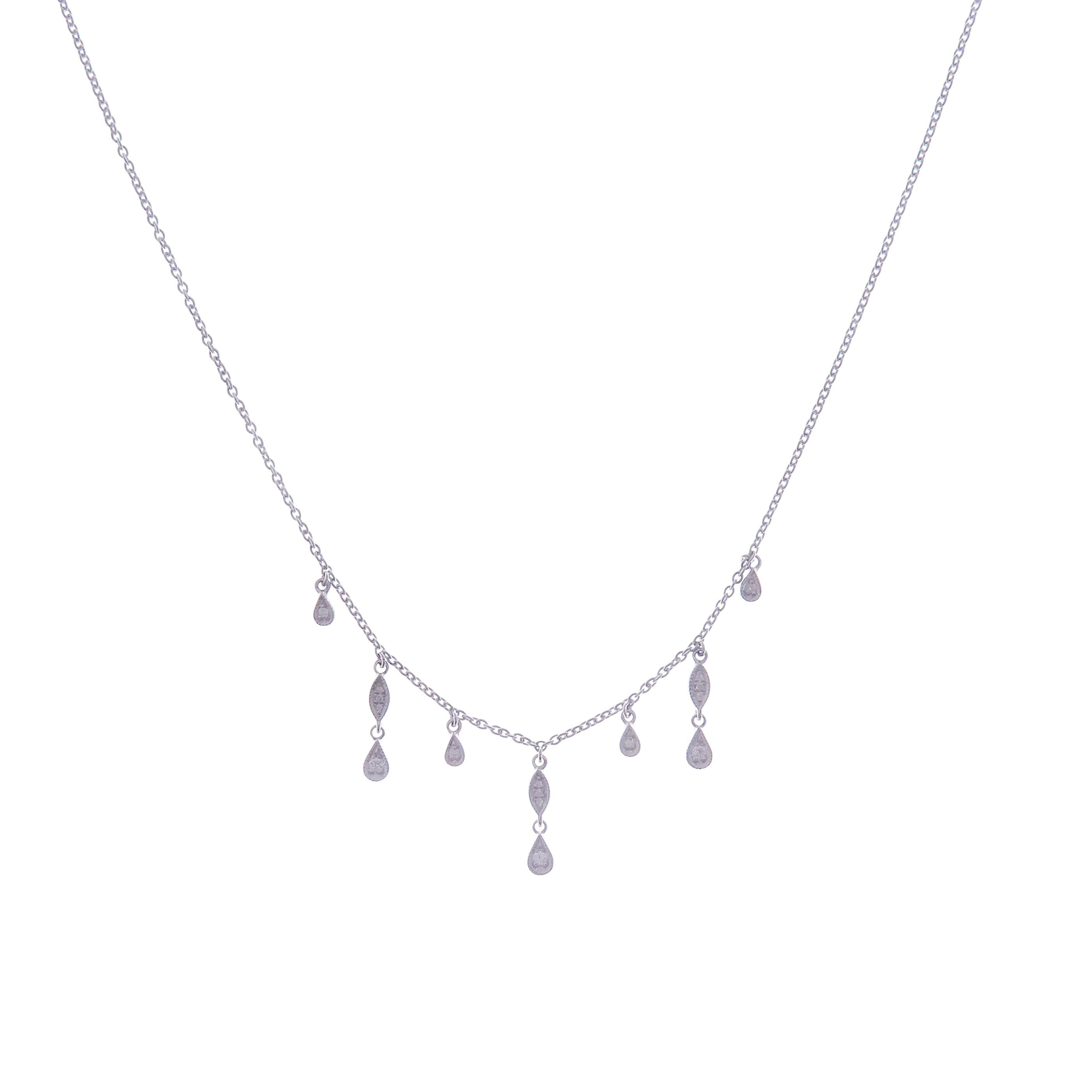 This delicate necklace is crafted in 18-karat white gold, weighing approximately 0.10 total carats of SI-H Quality white diamonds. 

Necklace is 16