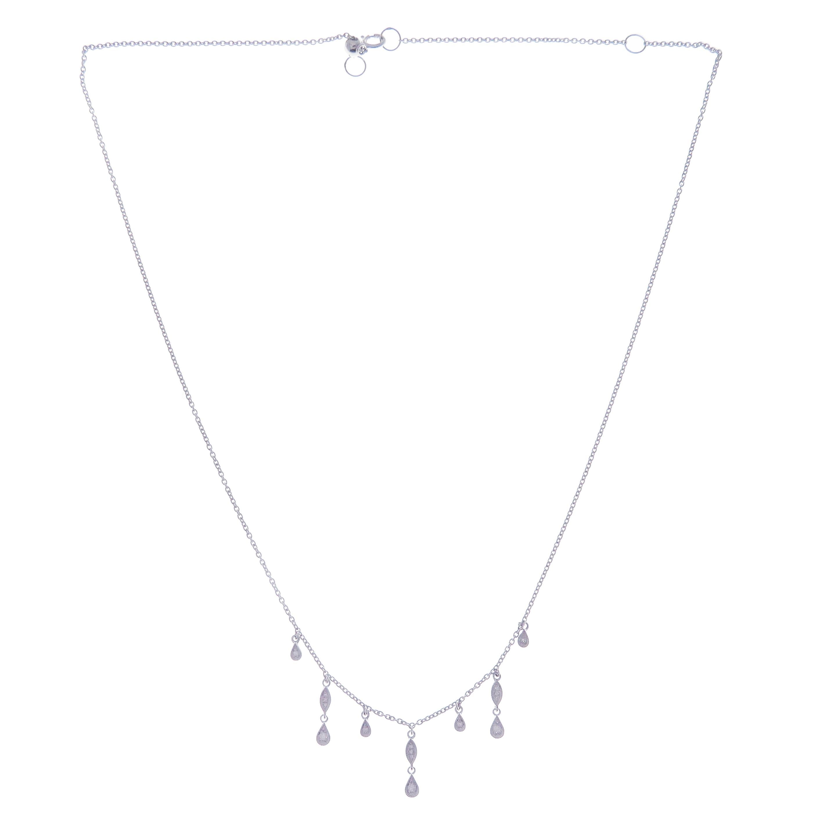 Round Cut 18 Karat White Gold Diamond Simple Strand Necklace For Sale