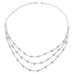 18 Karat White Gold Diamond Simple Triple Strand Baguette Necklace