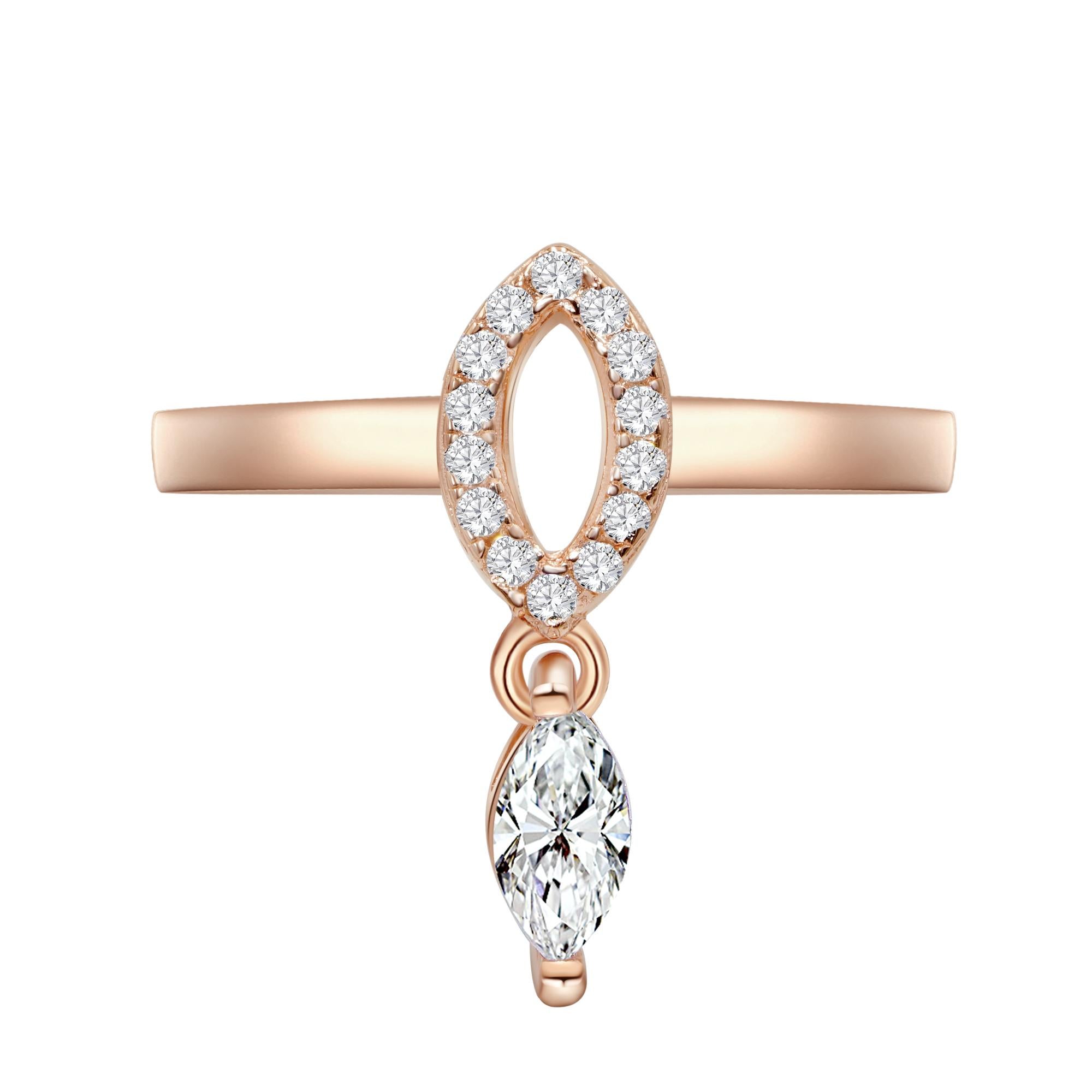 18 Karat White Gold Diamond Single Leaf Ring For Sale 3