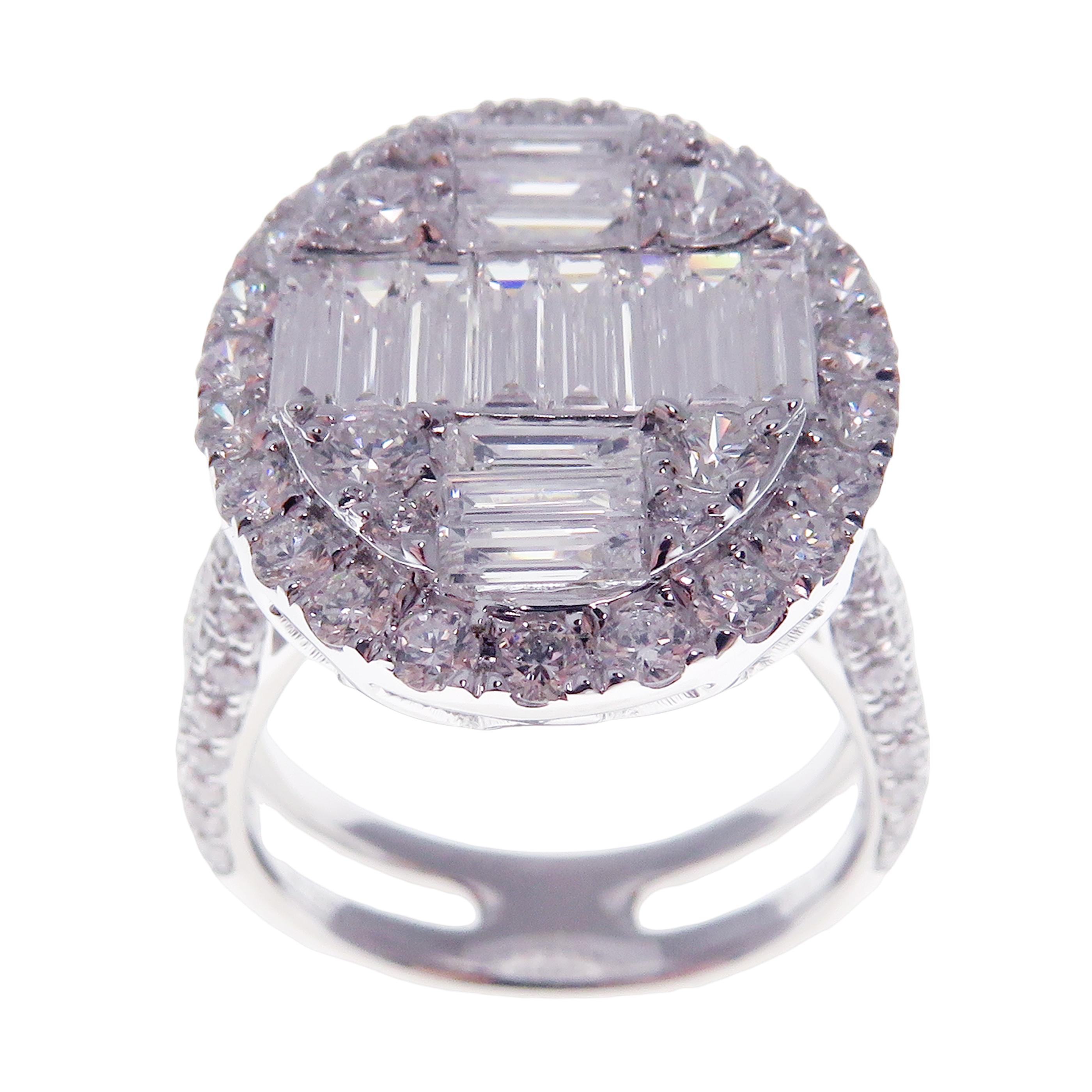 18 Karat Weißgold eleganter ovaler Baguette-Ring mit Diamanten (Baguetteschliff)