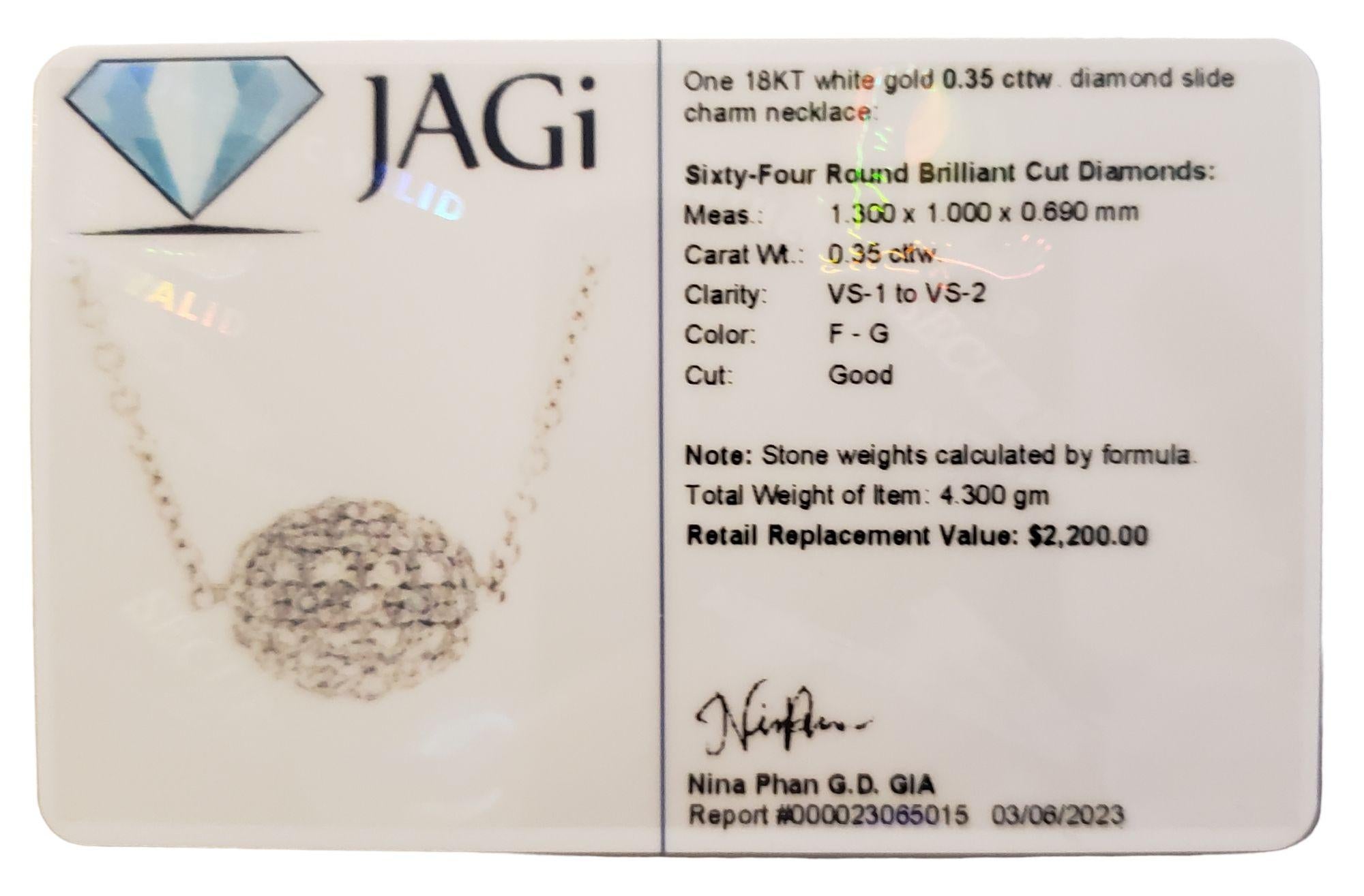 18 Karat White Gold Diamond Slide Pendant Necklace #14046 For Sale 3