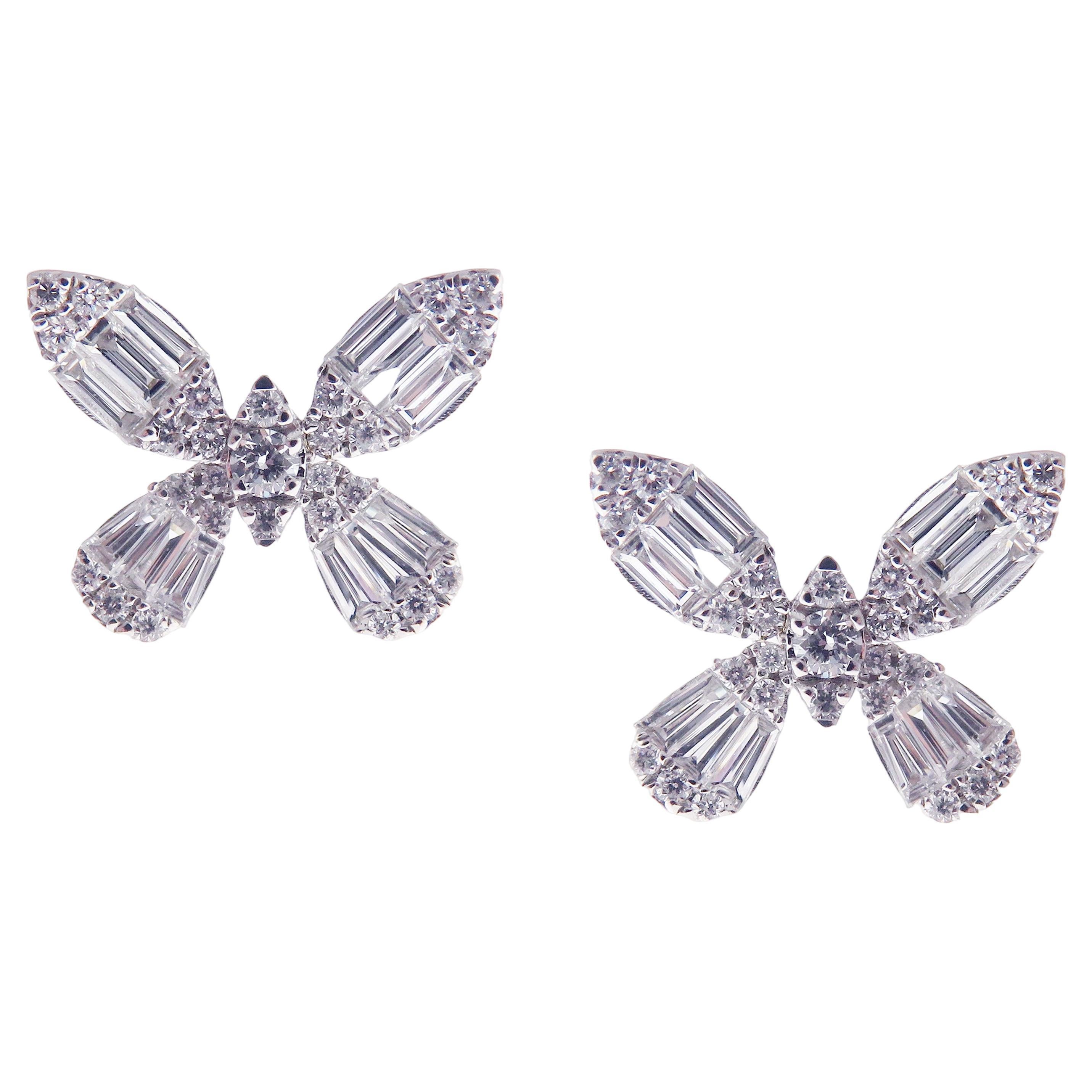 18 Karat White Gold Diamond Small Butterfly Earring For Sale