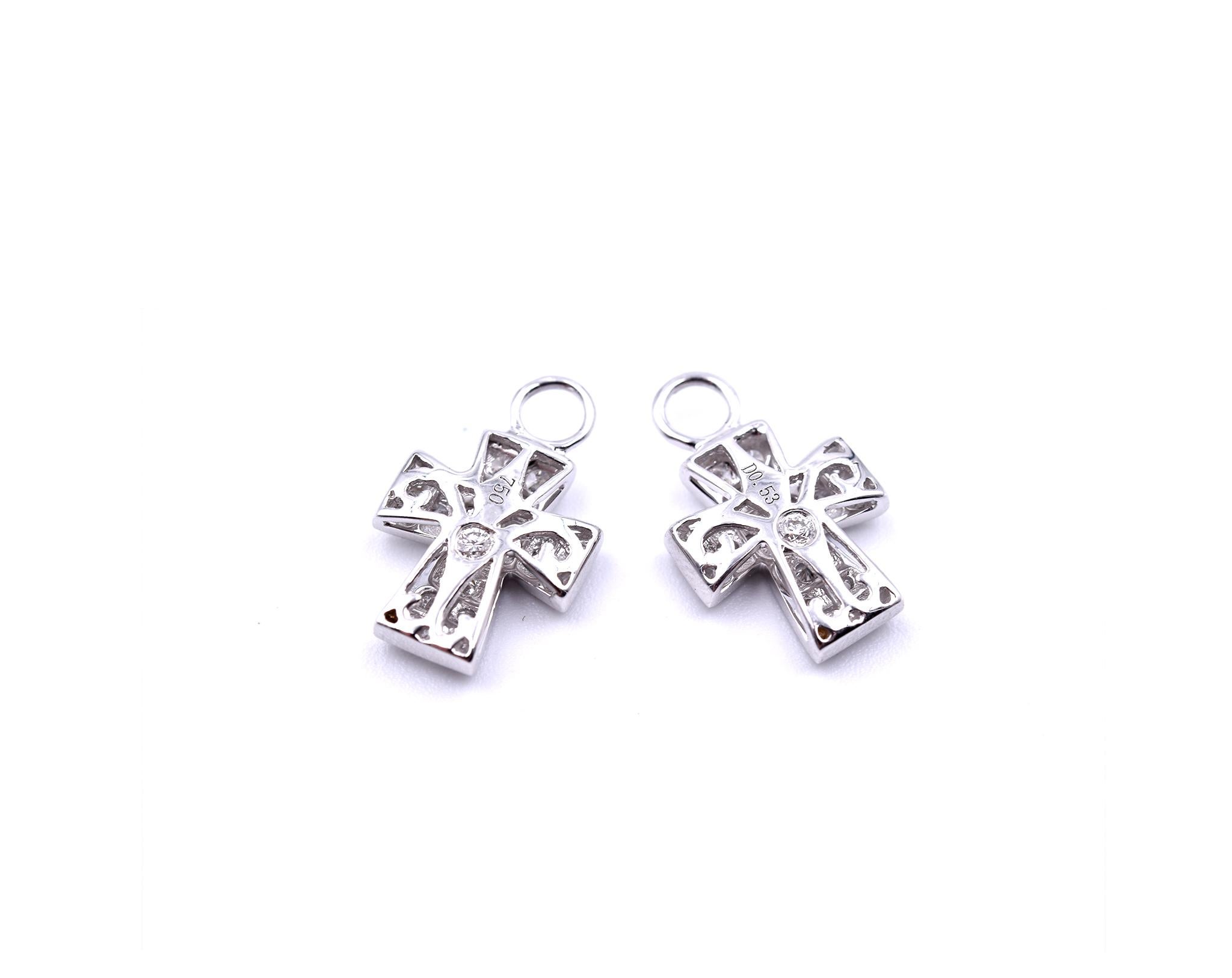 18 Karat White Gold Diamond Small Cross Earring Enhancers In Excellent Condition In Scottsdale, AZ