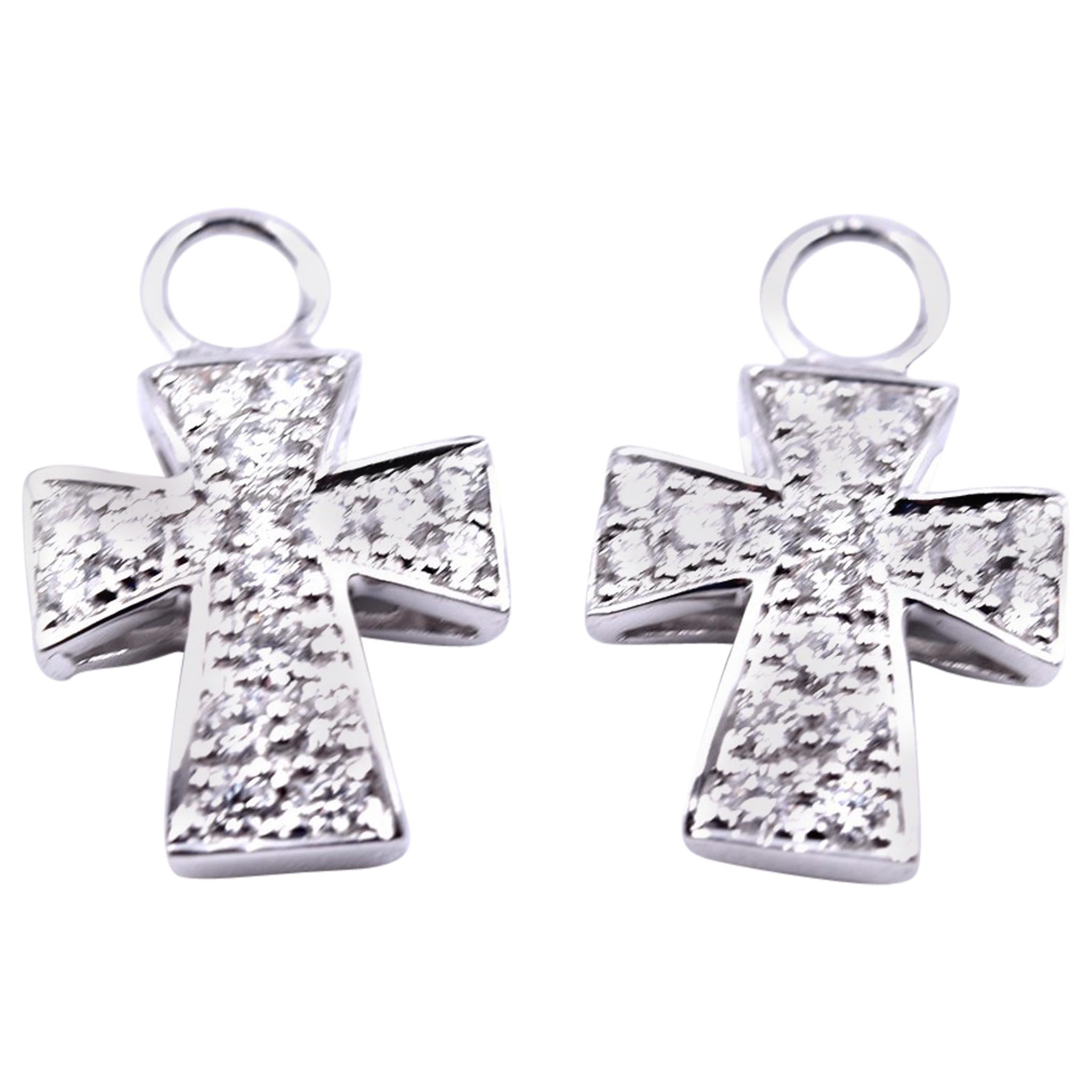 18 Karat White Gold Diamond Small Cross Earring Enhancers