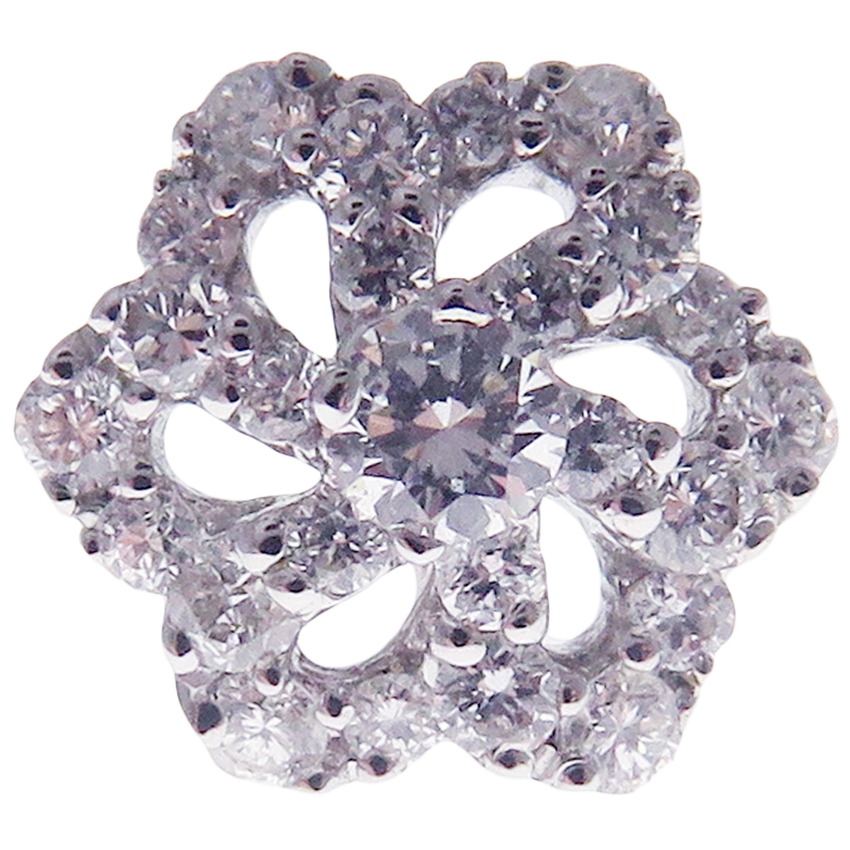 Round Cut 18 Karat White Gold Diamond Small Flower Earring For Sale