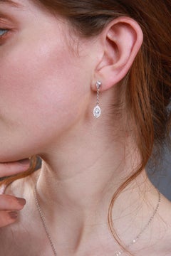 18 Karat White Gold Diamond Small Leaf Drop Earrings
