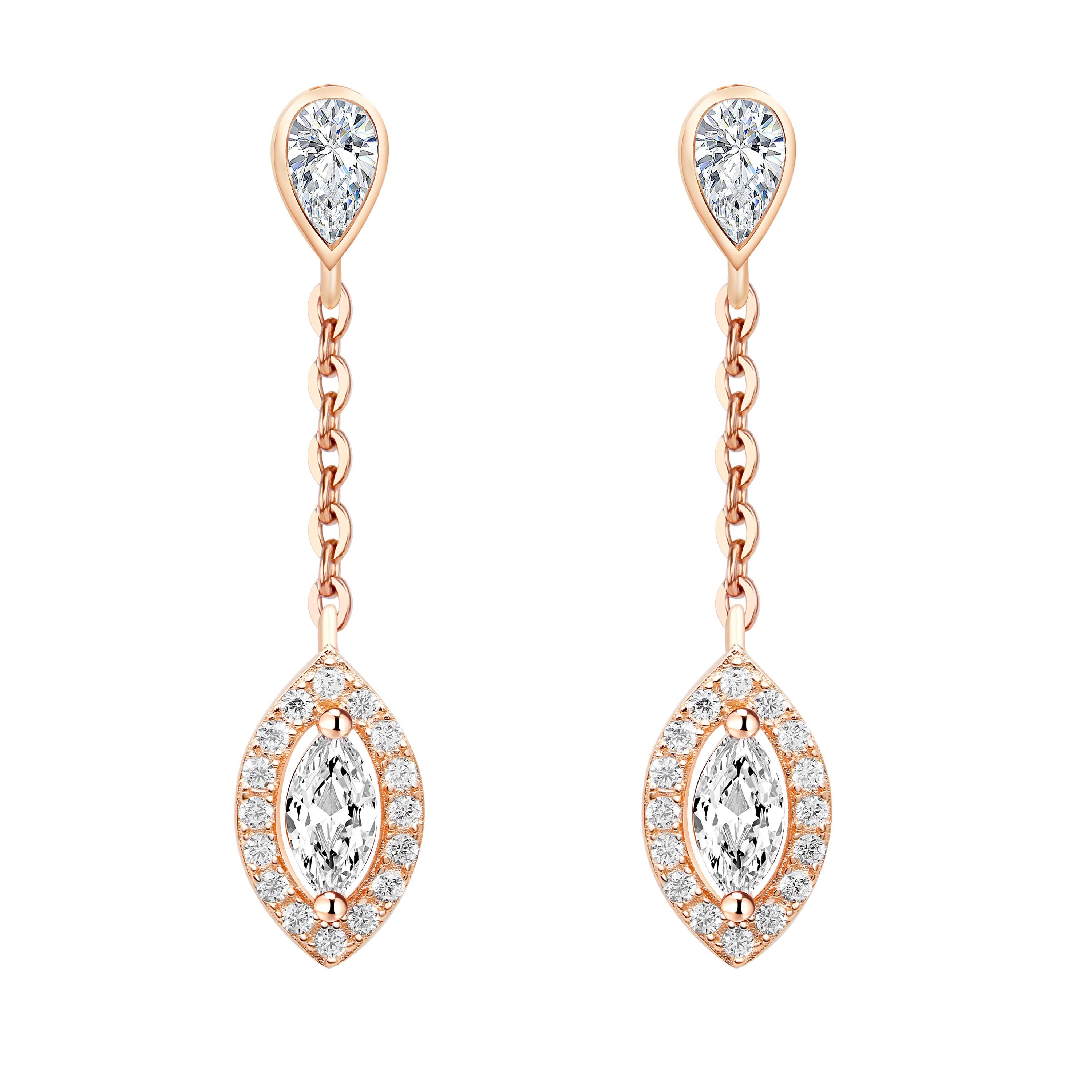 18 Karat White Gold Diamond Small Leaf Drop Earrings For Sale 1
