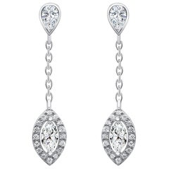 18 Karat White Gold Diamond Small Leaf Drop Earrings