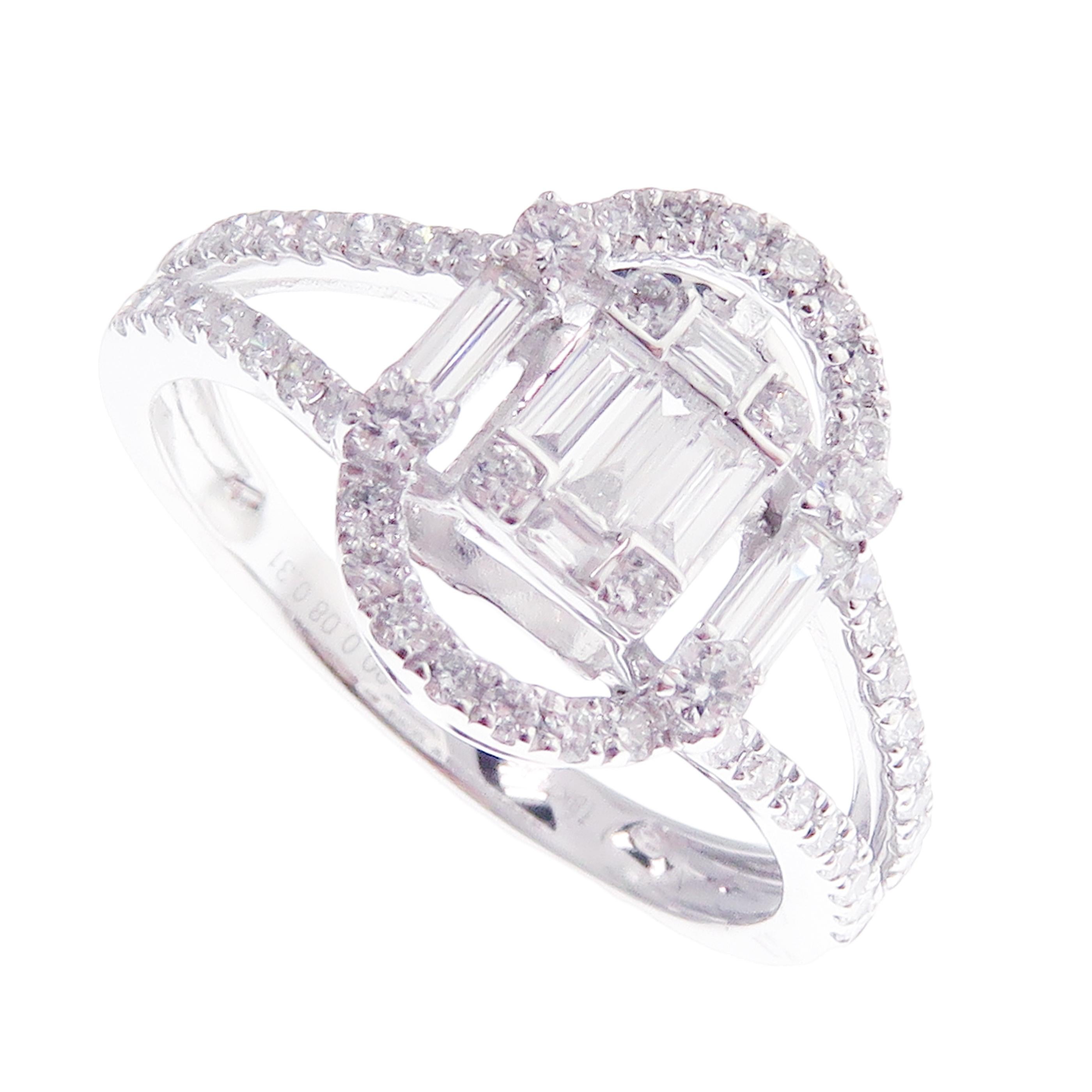 Women's or Men's 18 Karat White Gold Diamond Small Oval Baguette Stud Earring Ring Set For Sale