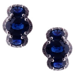 18 Karat White Gold Diamond Small Sapphire Huggy Modern Stud Earrings