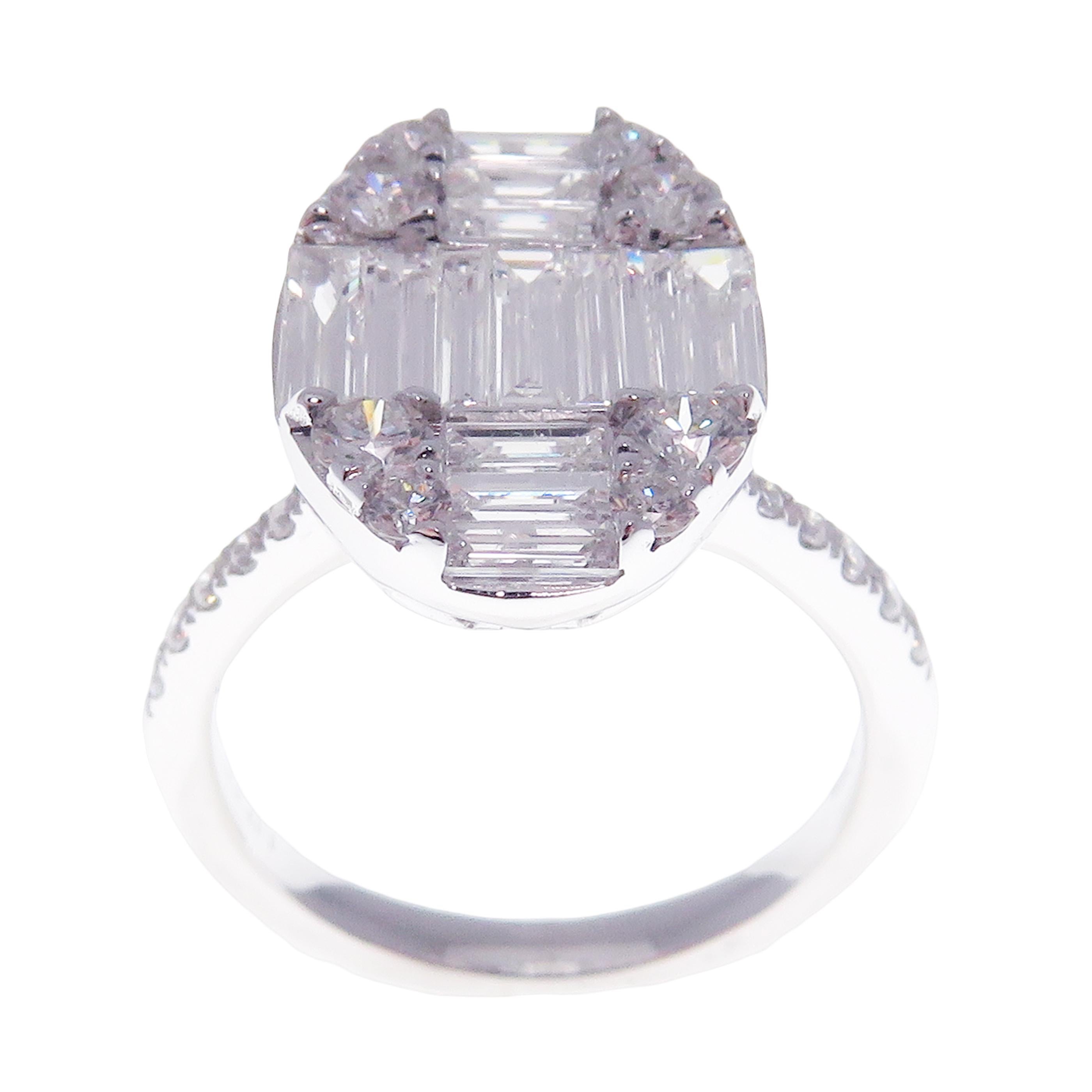 Baguette Cut 18 Karat White Gold Diamond Small Sleek Oval Baguette Fancy Ring