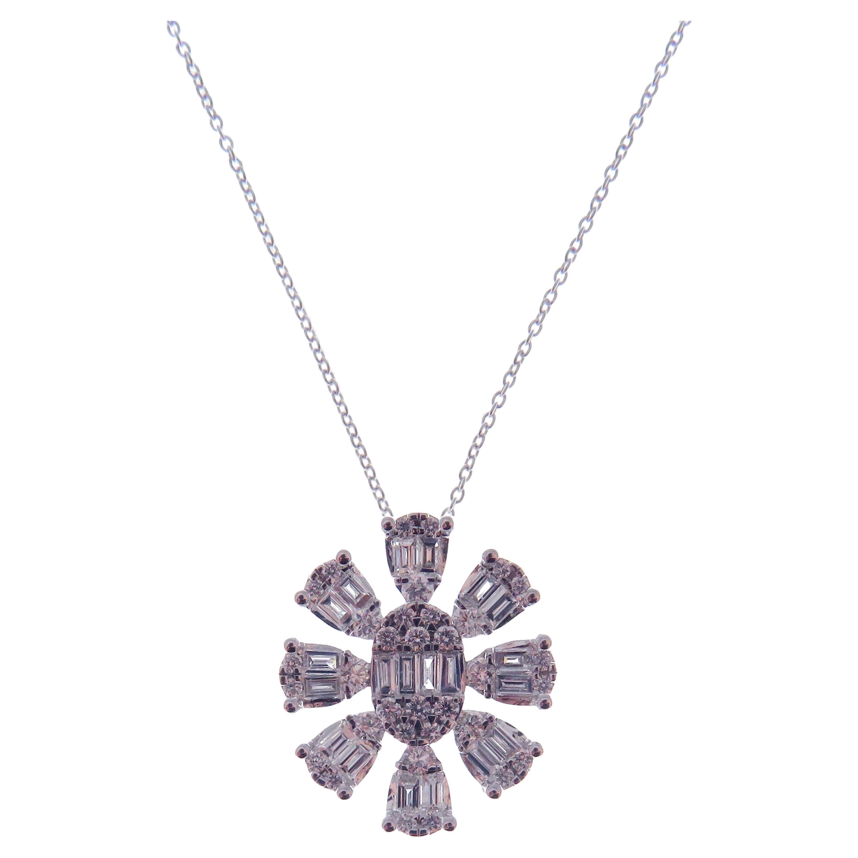 18 Karat White Gold Diamond Snowflake Necklace For Sale