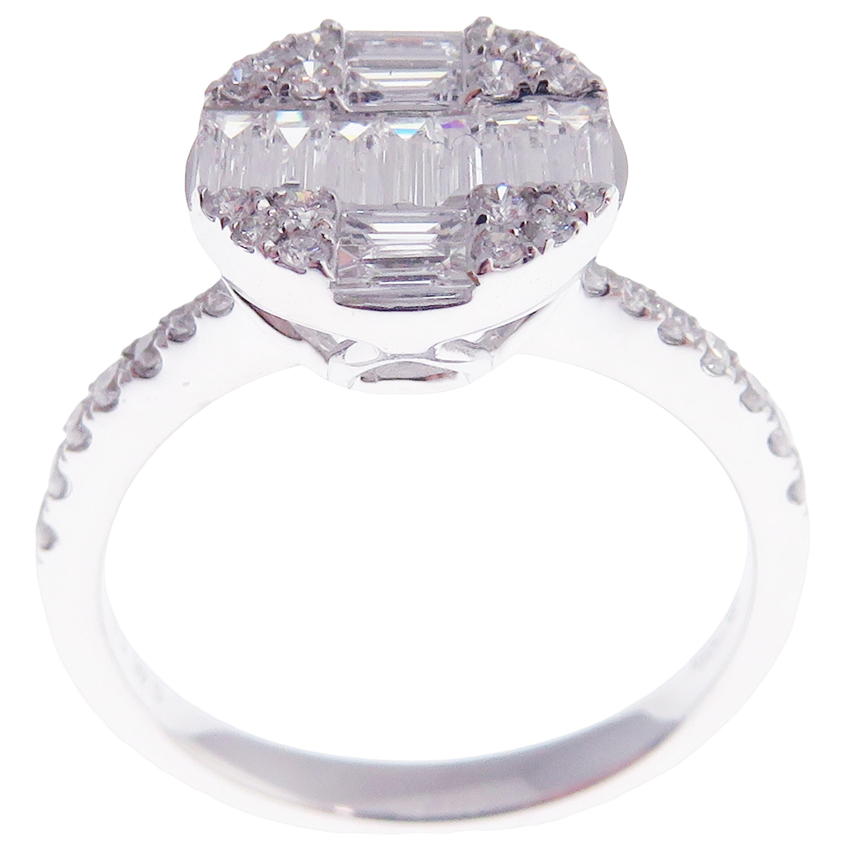 18 Karat White Gold Diamond Solitaire Illusion Ring In New Condition For Sale In Los Angeles, CA