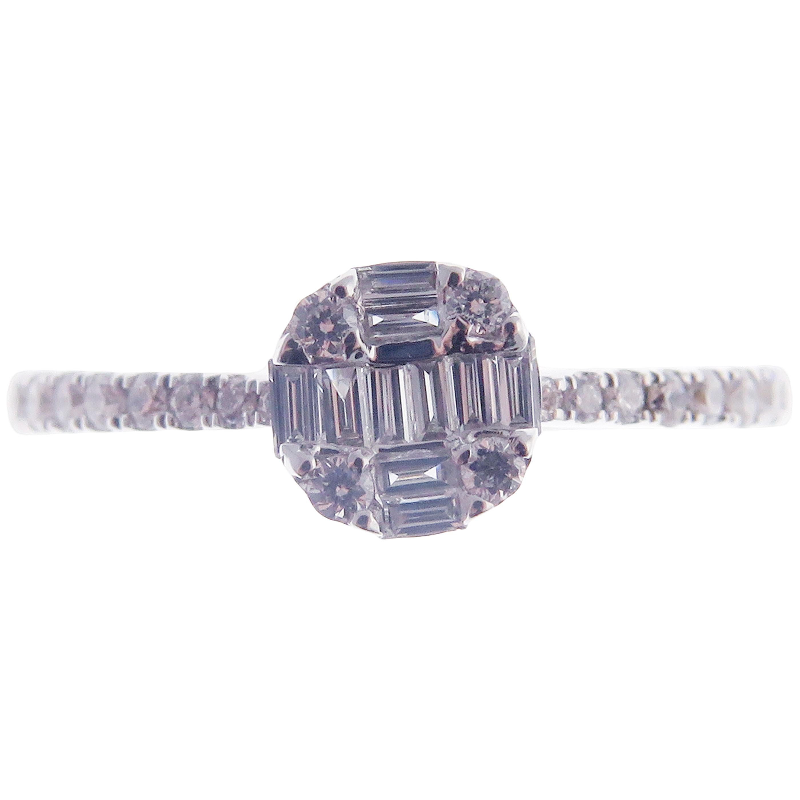 Women's or Men's 18 Karat White Gold Diamond Solitaire Illusion Ring For Sale