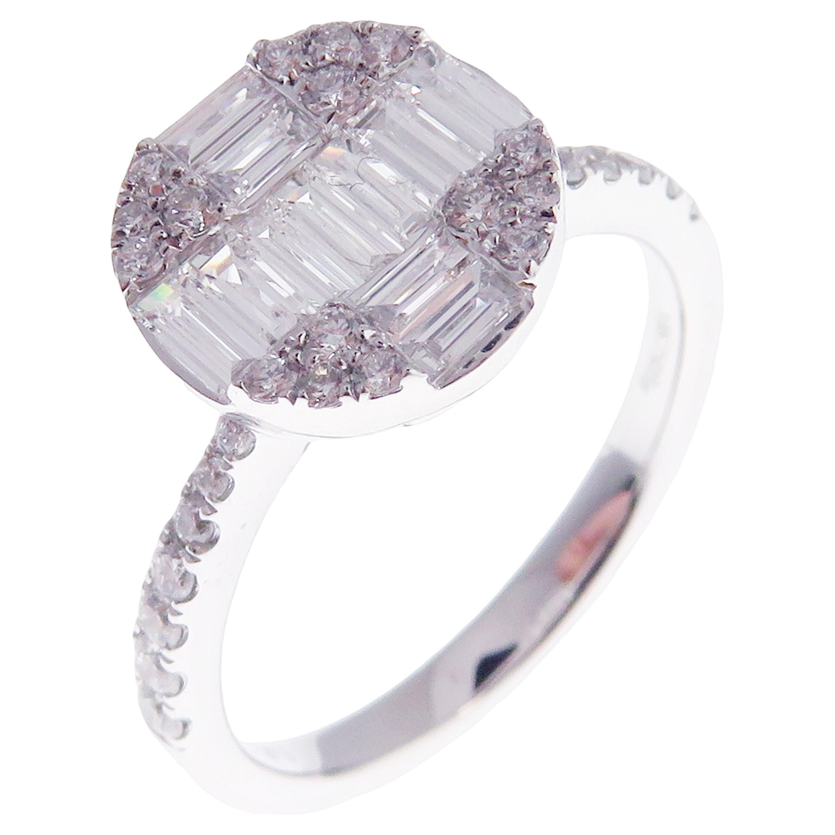 18 Karat White Gold Diamond Solitaire Illusion Ring For Sale