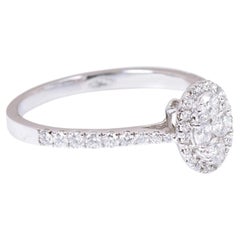 18 Karat White Gold Diamond Solitaire Invisible Setting Cluster Engagement Ring