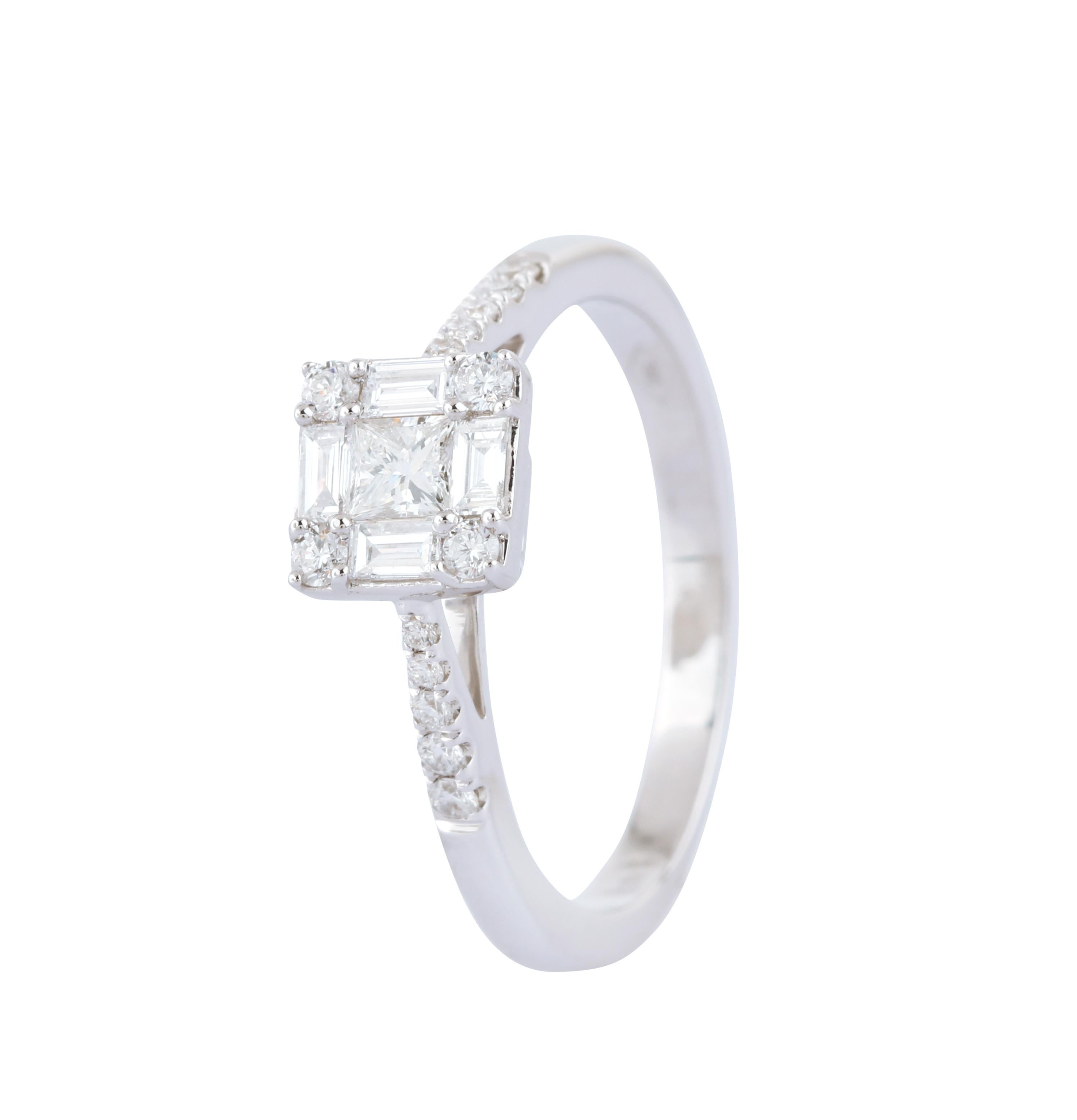 Princess Cut 18 Karat White Gold Diamond Solitaire Ring For Sale