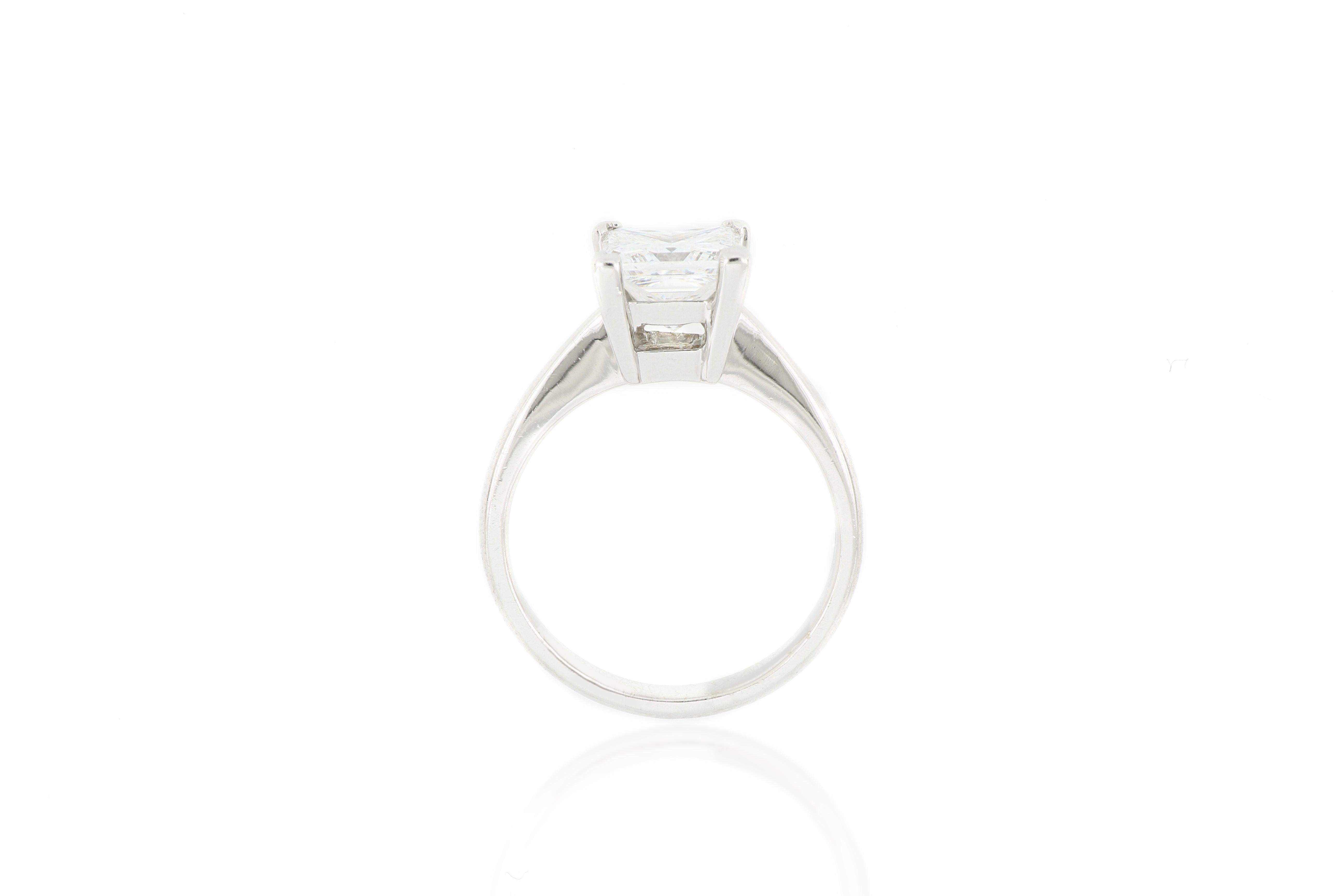 Square Cut 18 Karat White Gold Diamond Solitaire Ring For Sale