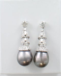 18 Karat White Gold Diamond South Sea Dangle Earrings