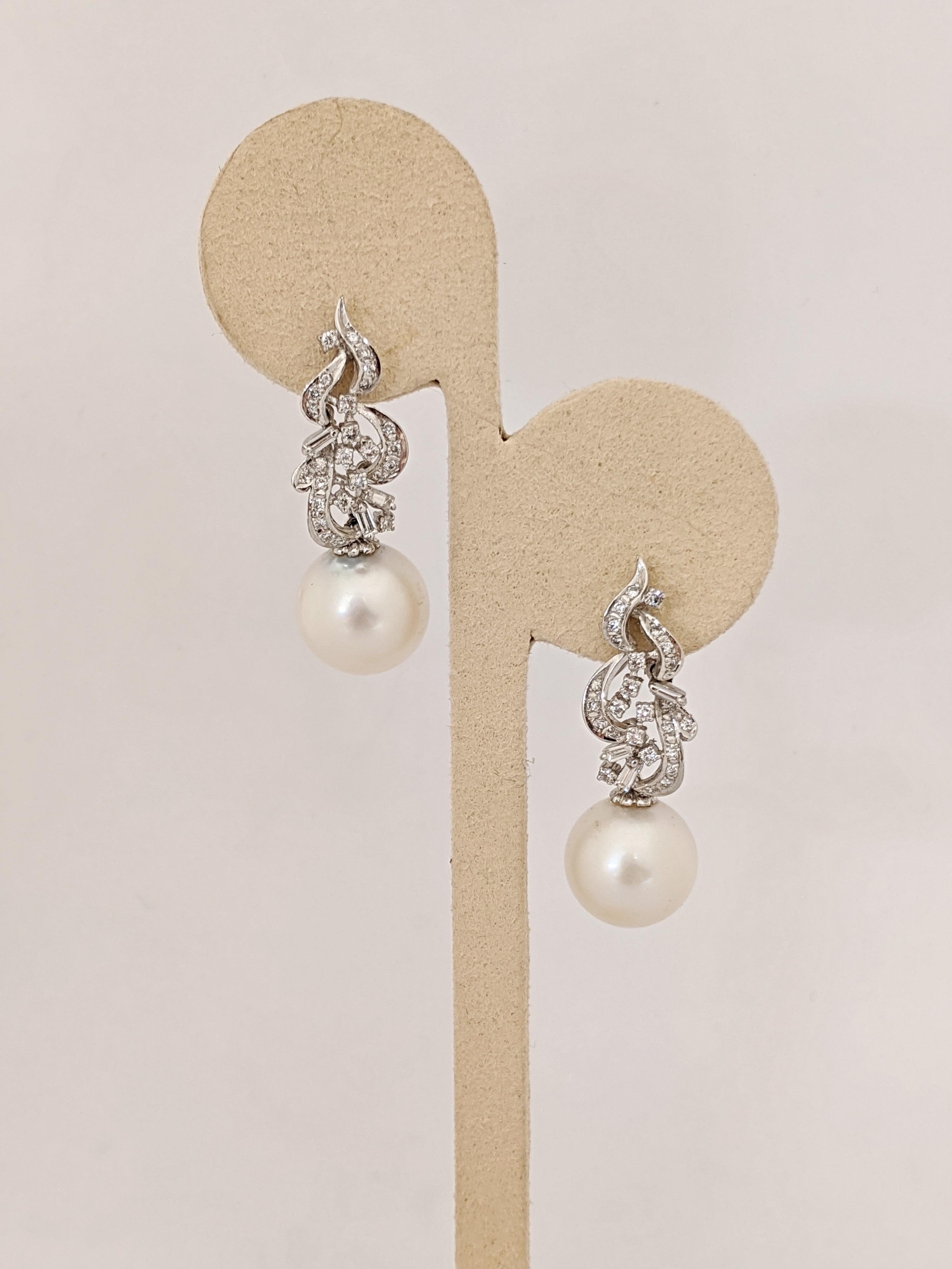 18 Karat White Gold, Diamond and South Sea Pearl Estate Earrings 1