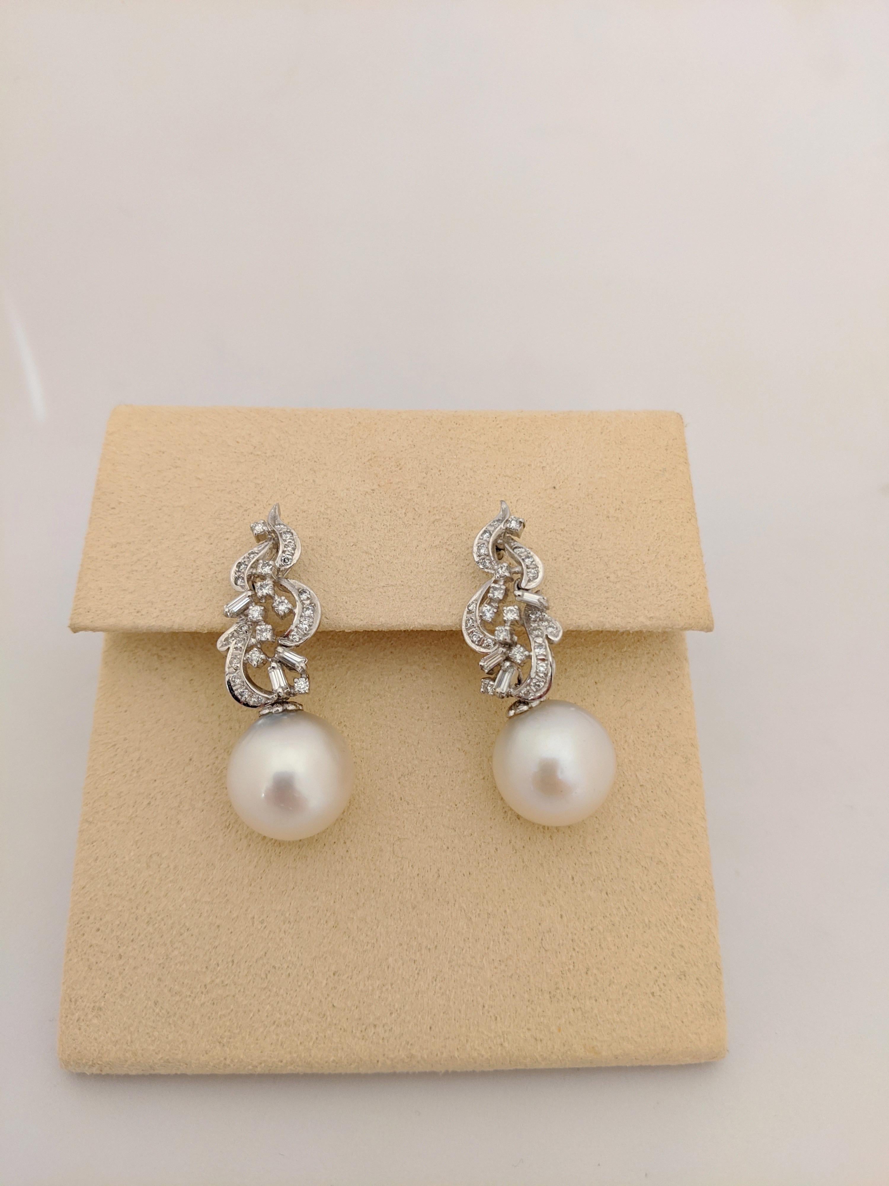 18 Karat White Gold, Diamond and South Sea Pearl Estate Earrings 2