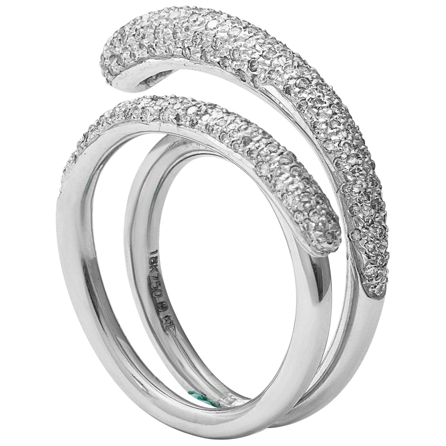 18 Karat White Gold Diamond Spiral Ring For Sale