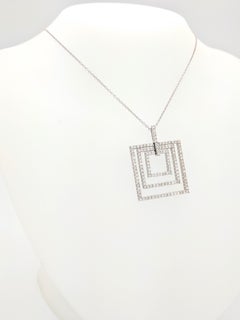 18 Karat White Gold Diamond Square Layered Pendant Necklace