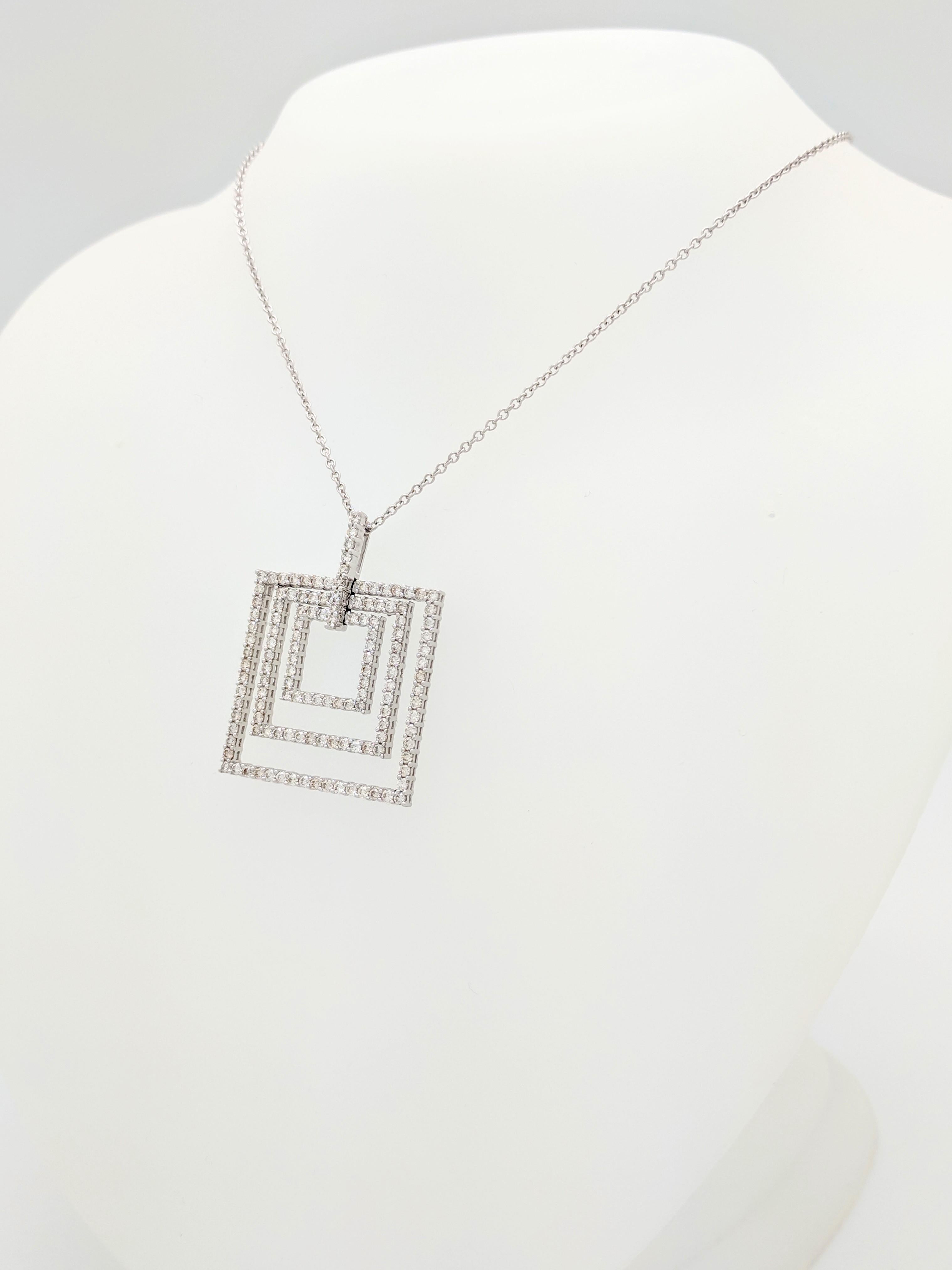 Contemporary 18 Karat White Gold Diamond Square Layered Pendant Necklace For Sale