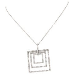 18 Karat White Gold Diamond Square Layered Pendant Necklace