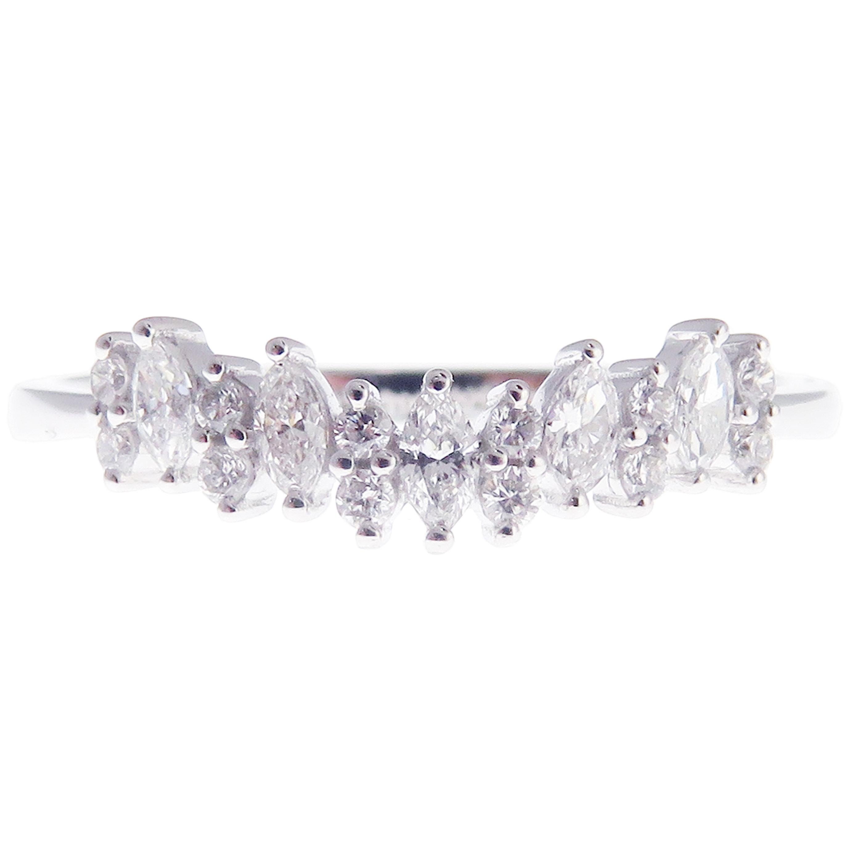 Women's or Men's 18 Karat White Gold Diamond Stackable Wavy Ring For Sale