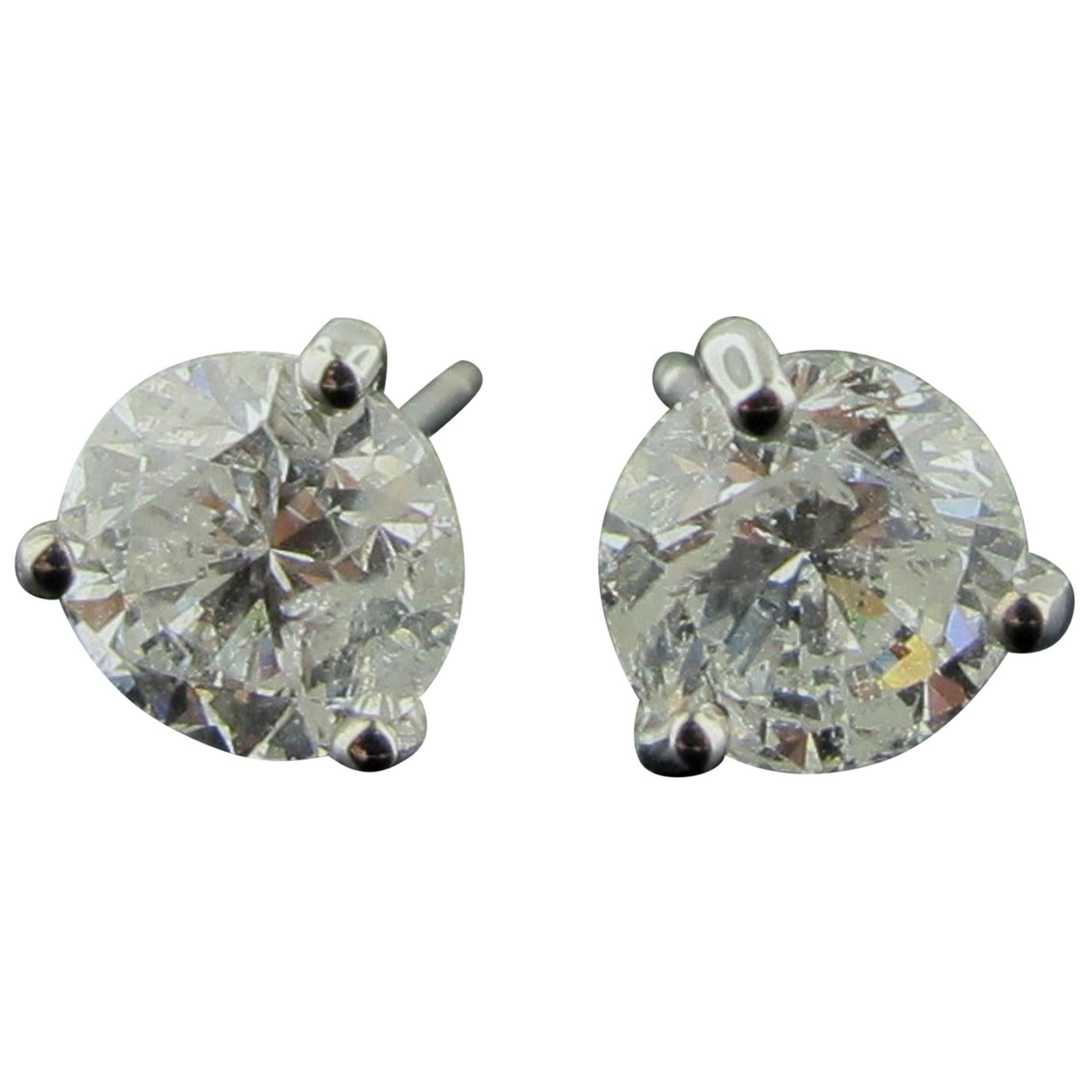 18 Karat White Gold Diamond Stud Earrings 1.98 Carat