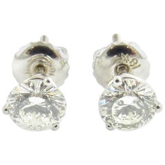 18 Karat White Gold Diamond Stud Earrings .90 Carat Twt