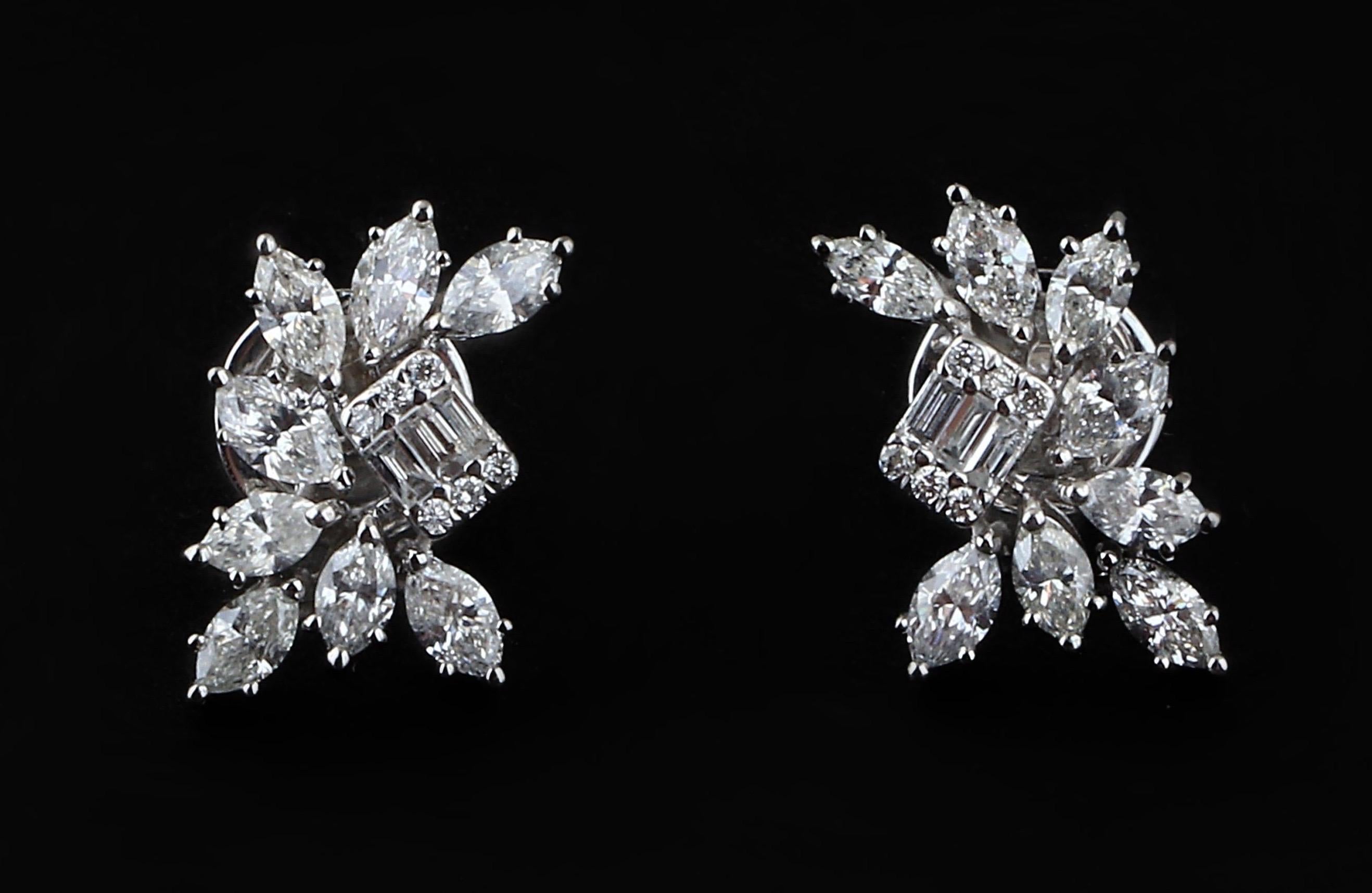 Mixed Cut 18 Karat White Gold Diamond Cluster Stud Earrings For Sale