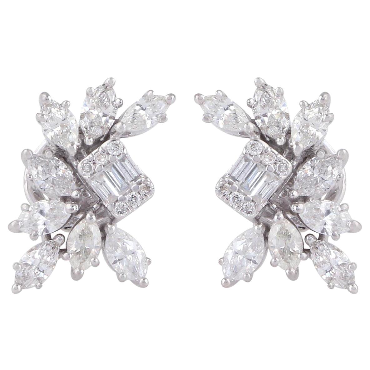 18 Karat White Gold Diamond Cluster Stud Earrings For Sale