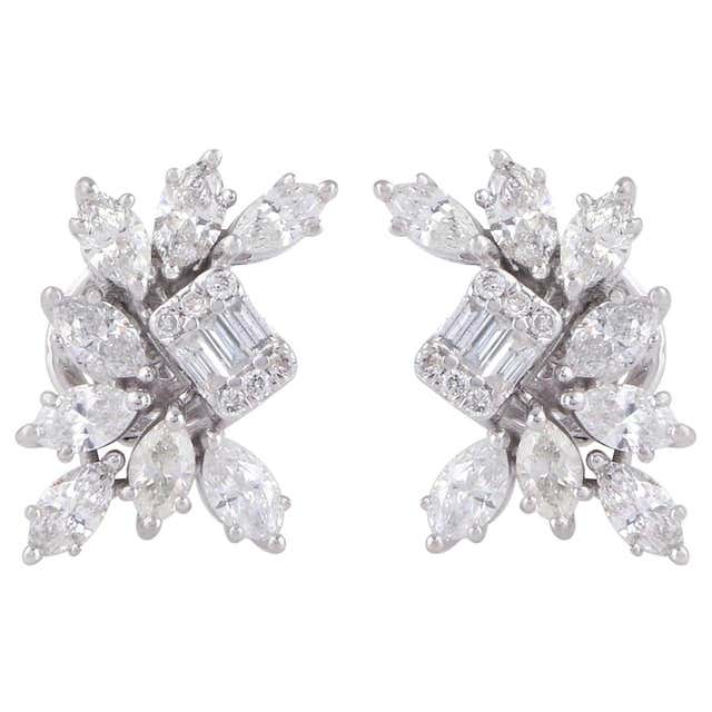 2.10 Carat Diamond 18 Karat White Gold Cluster Stud Earrings For Sale ...
