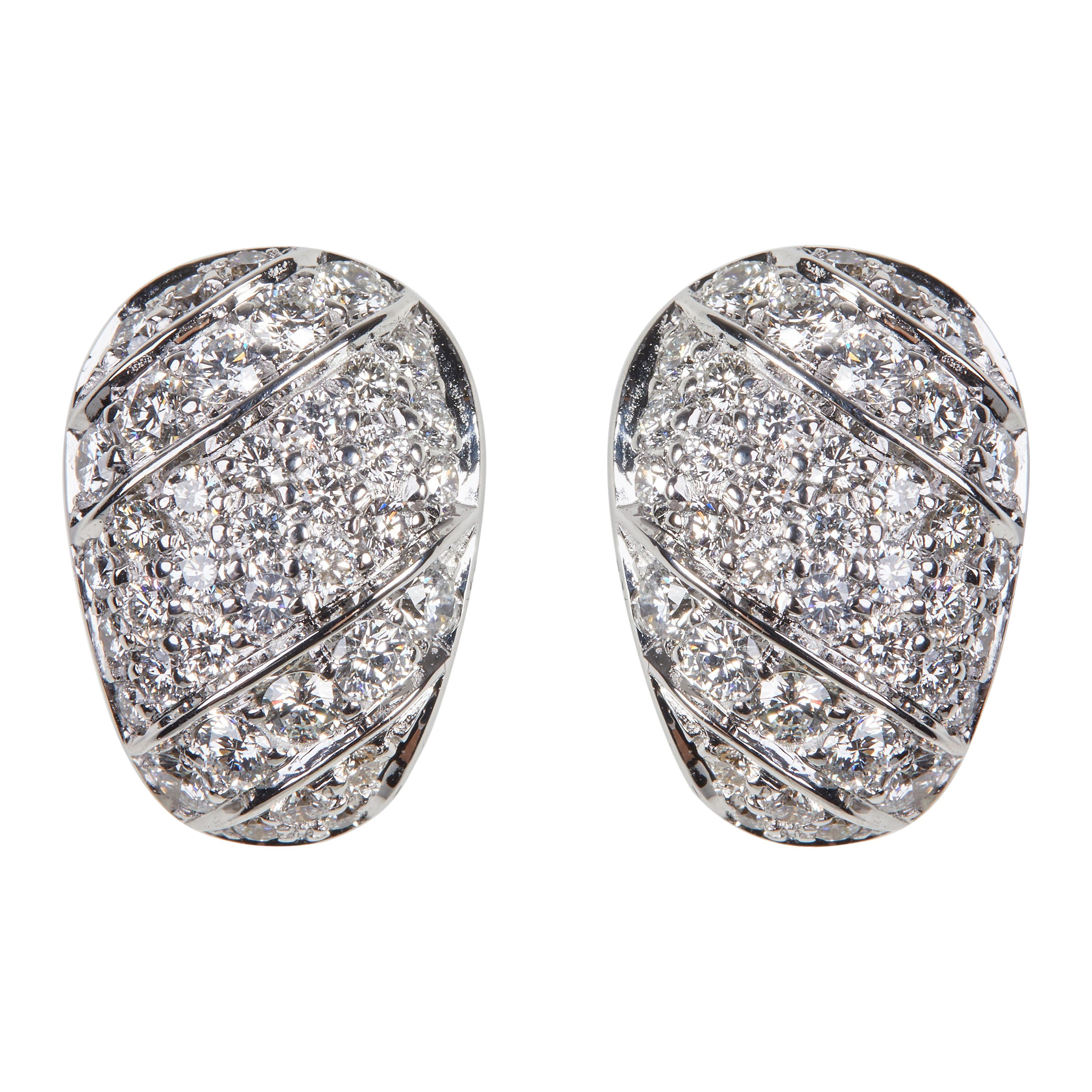 Cartier Entrelaces C's Diamond Stud Pierced Earrings in 18 Karat White Gold  at 1stDibs