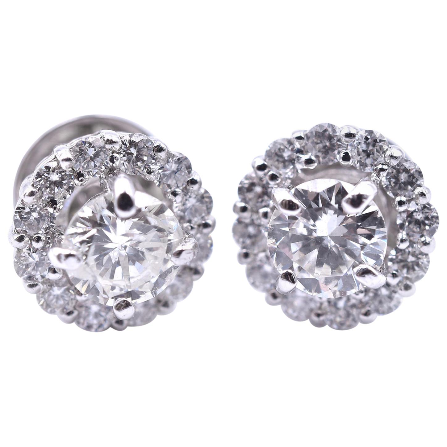 18 Karat White Gold Diamond Stud with Halo Earrings