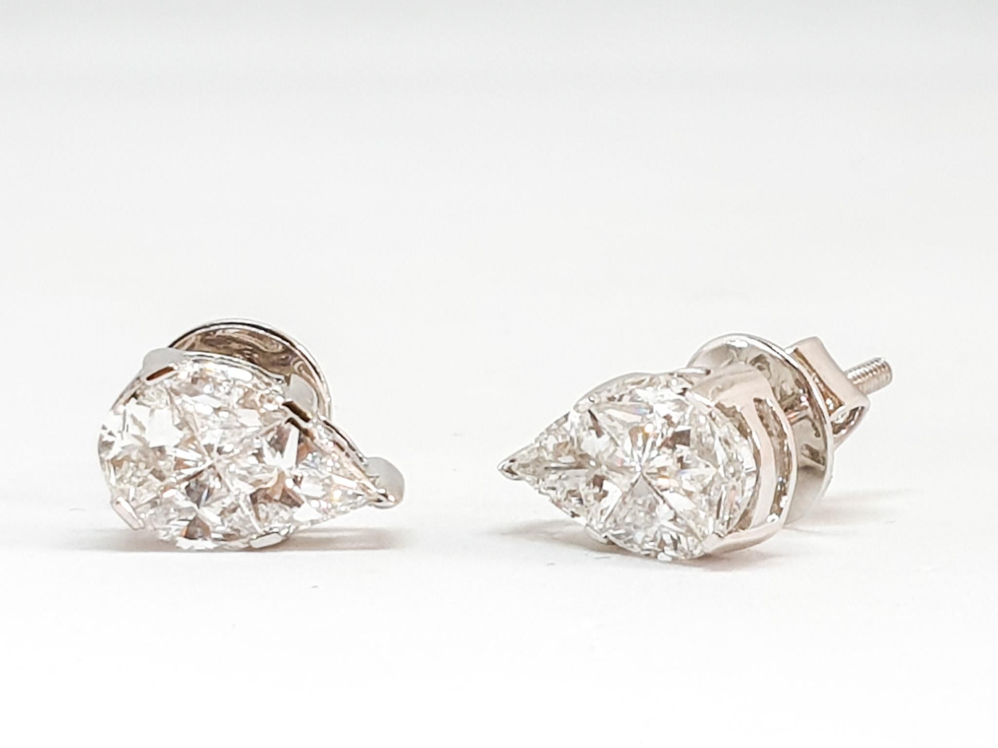 Princess Cut 18 Karat White Gold Diamond Studs For Sale