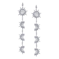 18 Karat White Gold Diamond Sunburst Starburst Earrings